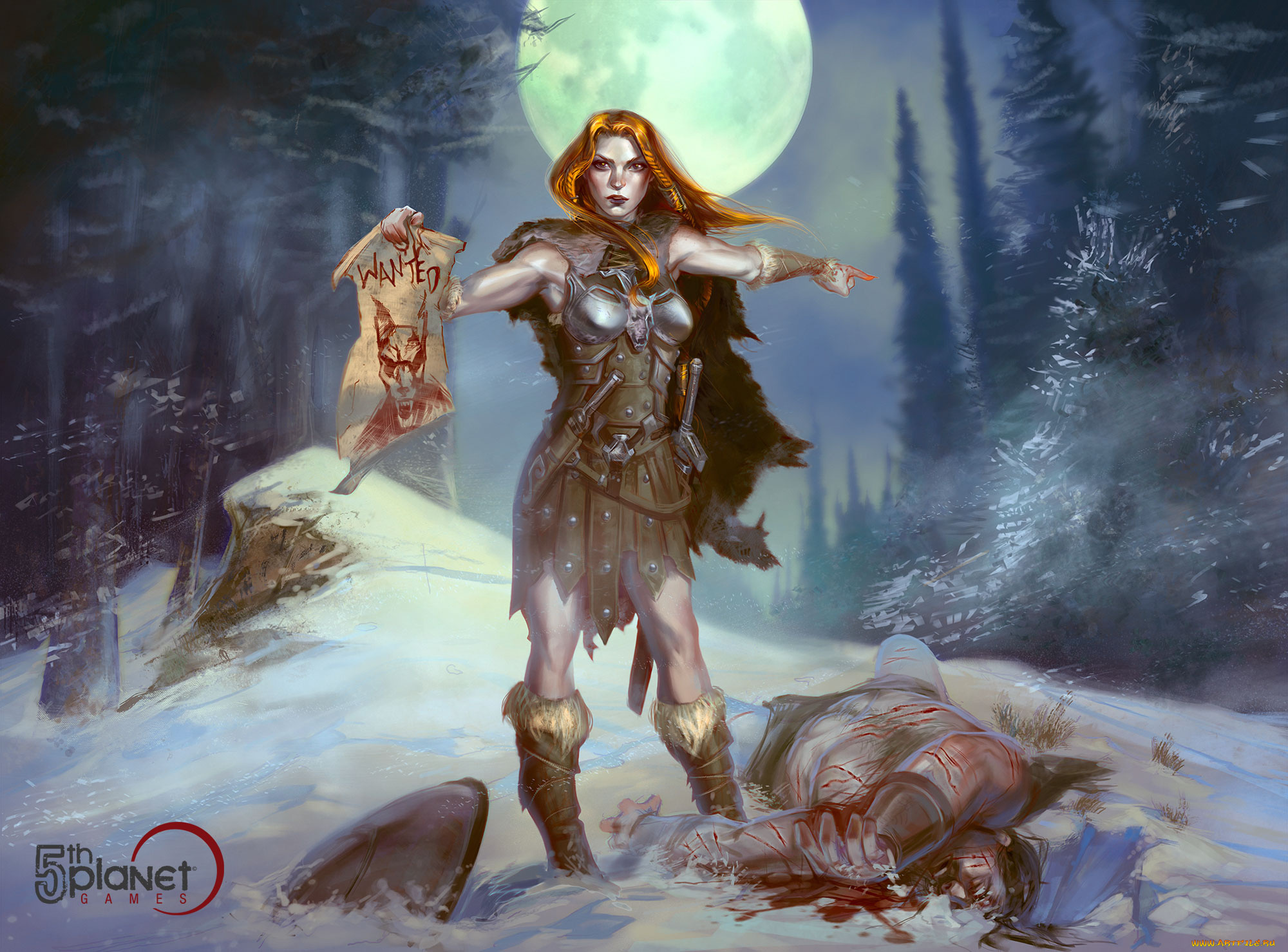 фэнтези, девушки, амазонка, девушка, зима, труп