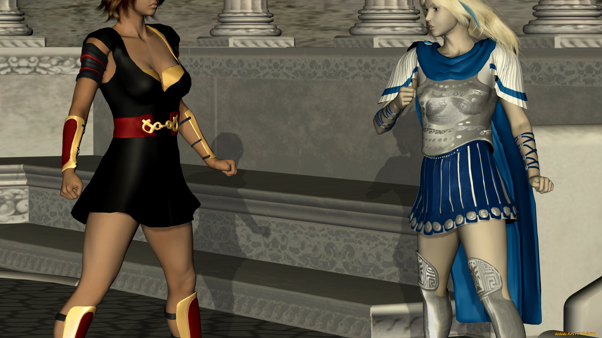 3д, графика, фантазия, , fantasy, борьба, фон, взгляд, девушки