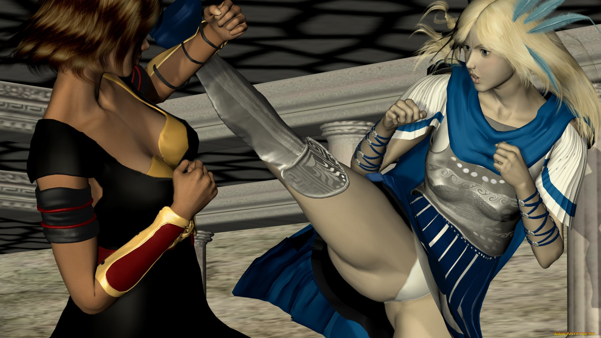 3д, графика, фантазия, , fantasy, борьба, фон, взгляд, девушки