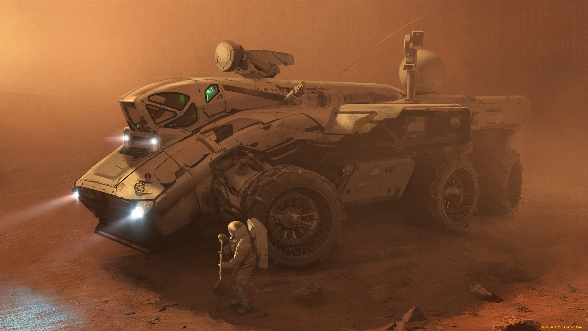 фэнтези, транспортные, средства, песок, экспедиция, буря, космонавты, астронавты, марсоход, вездеход, марс