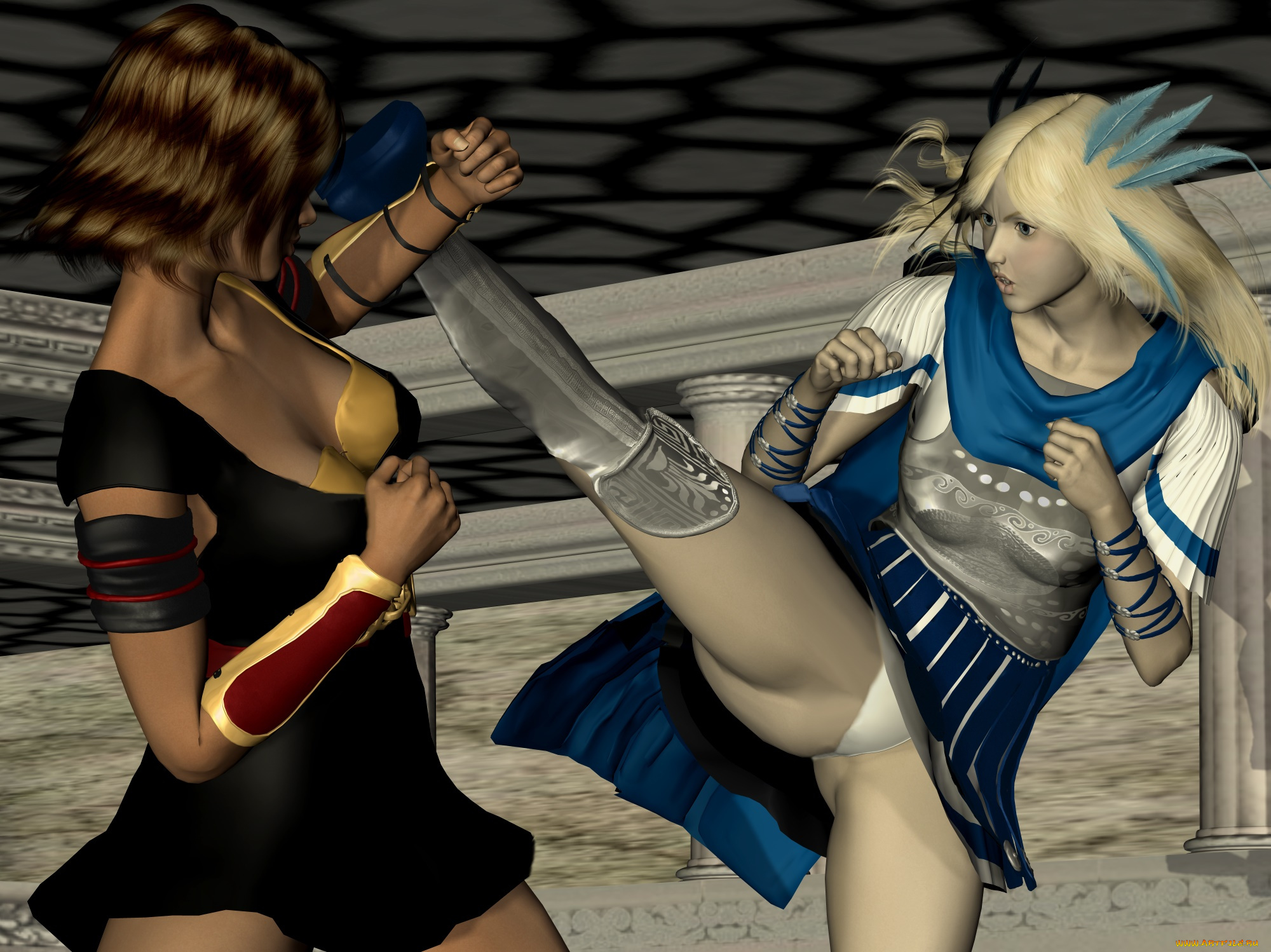 3д, графика, фантазия, , fantasy, борьба, фон, взгляд, девушки