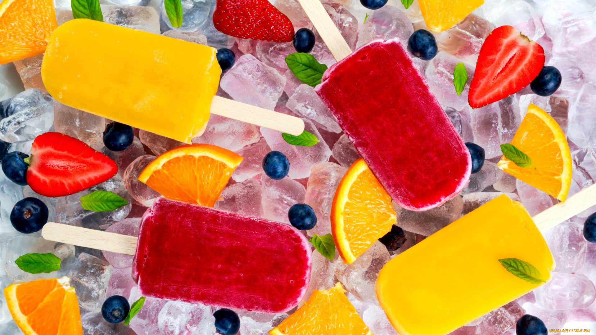 еда, мороженое, , десерты, черника, апельсин, клубника, лед, фруктовое