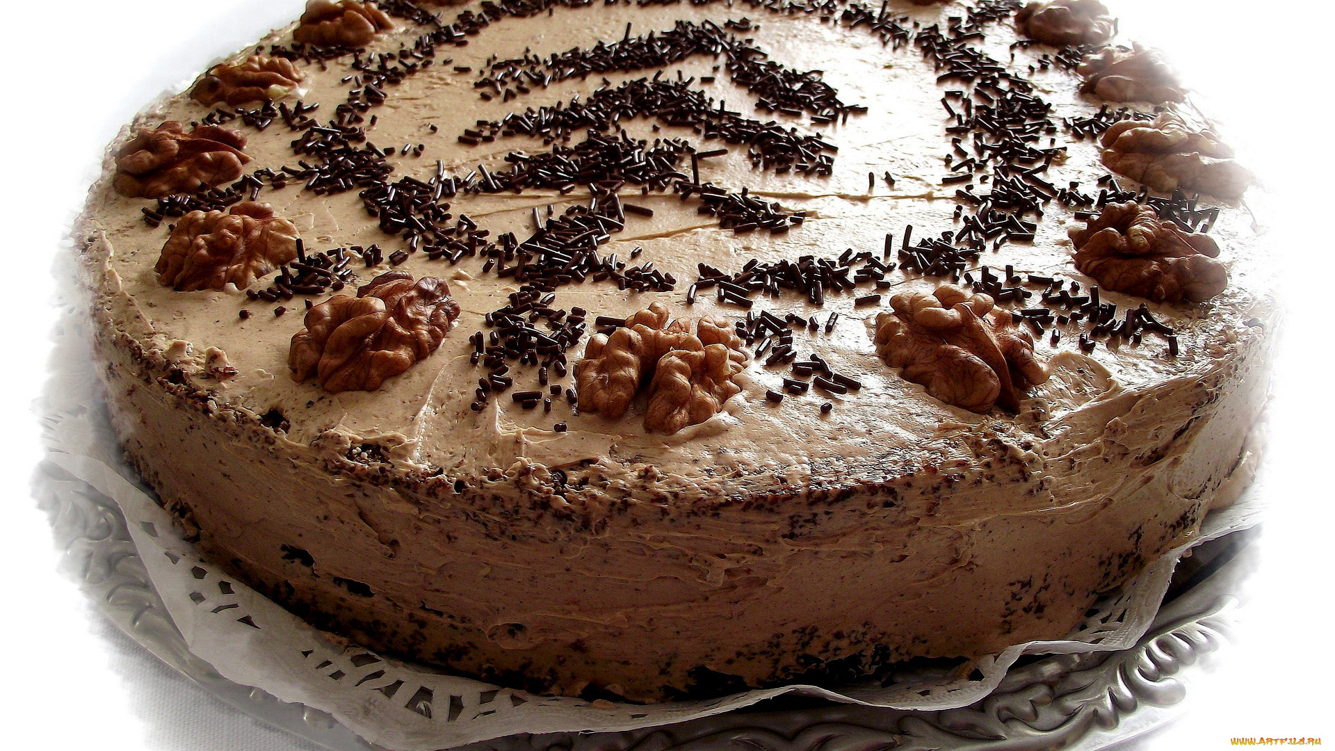 еда, торты, грецкие, орехи, крем