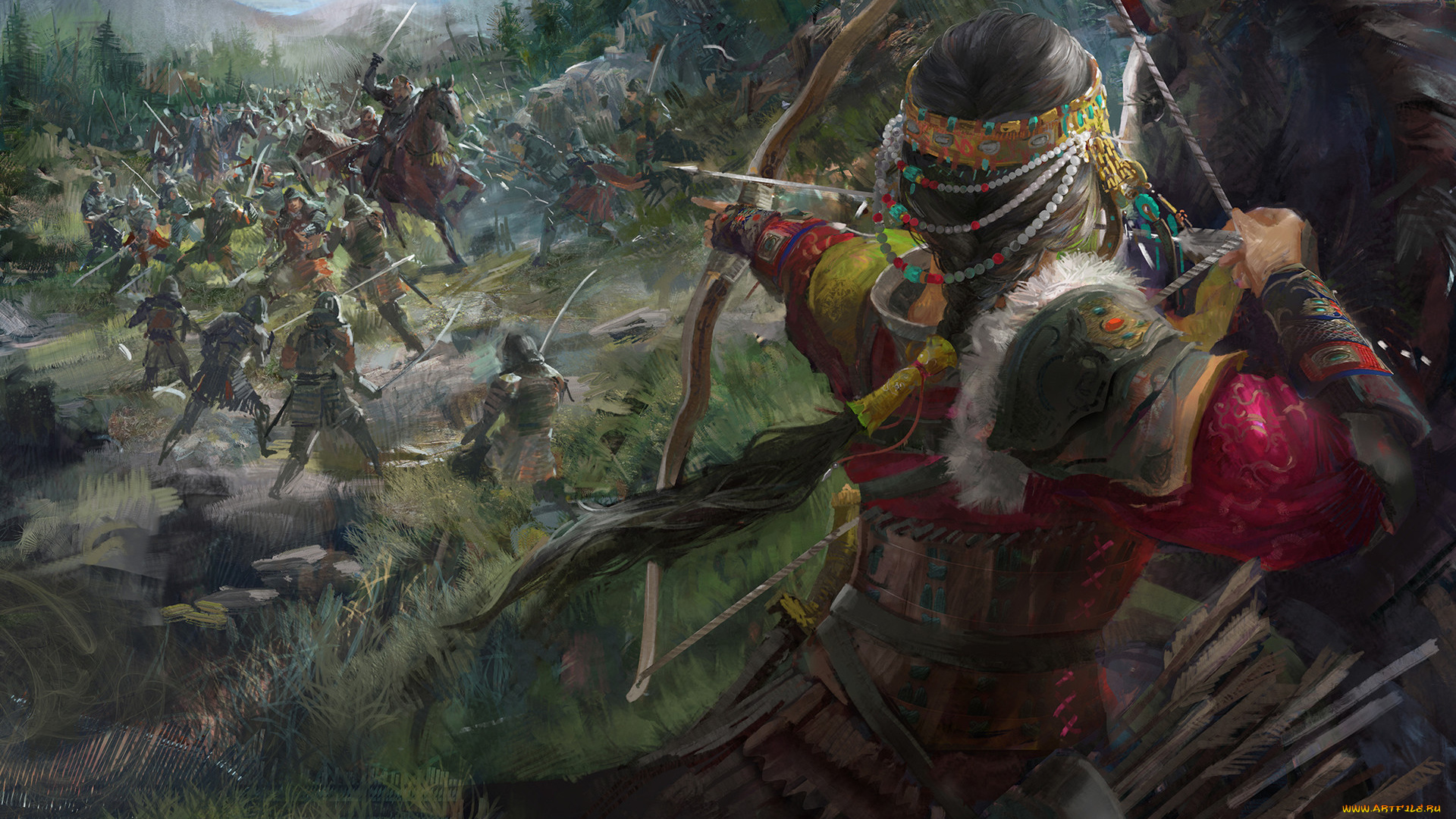 фэнтези, люди, бой, поле