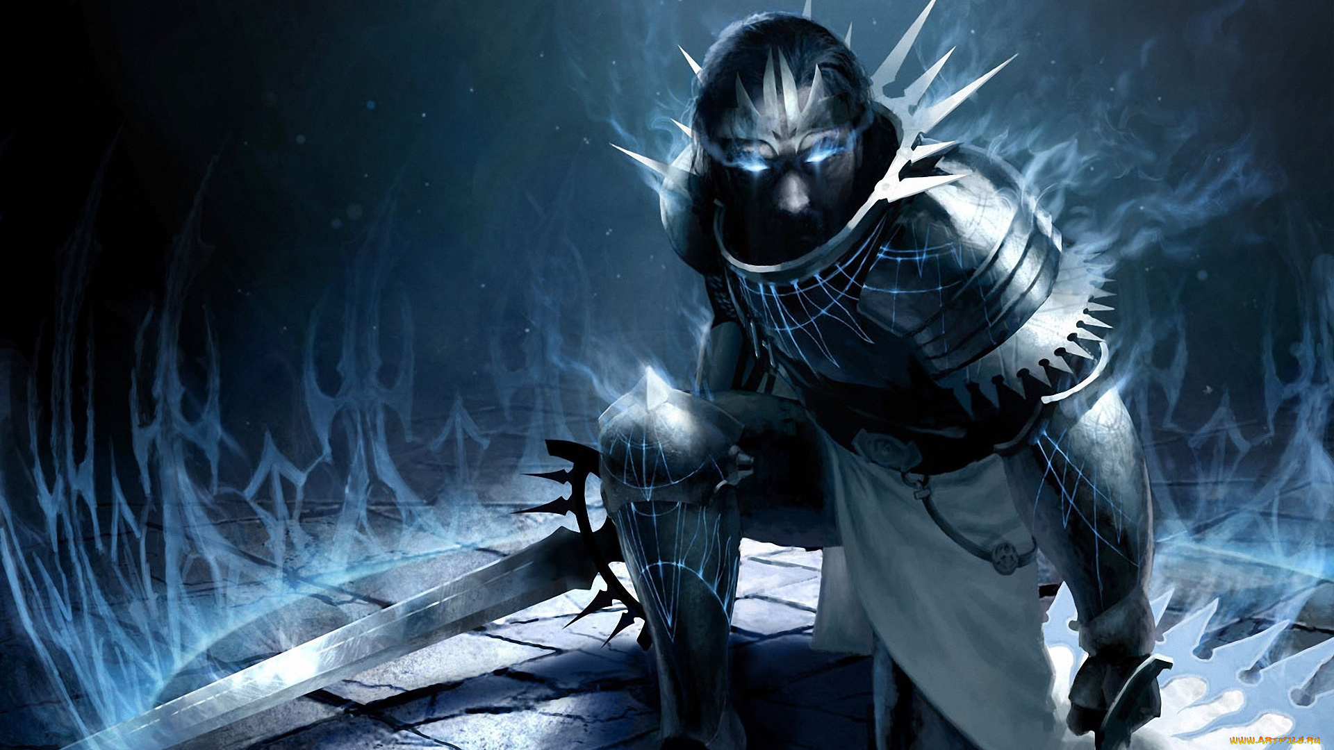 фэнтези, нежить, мужчина, броня, оружие, меч, магия