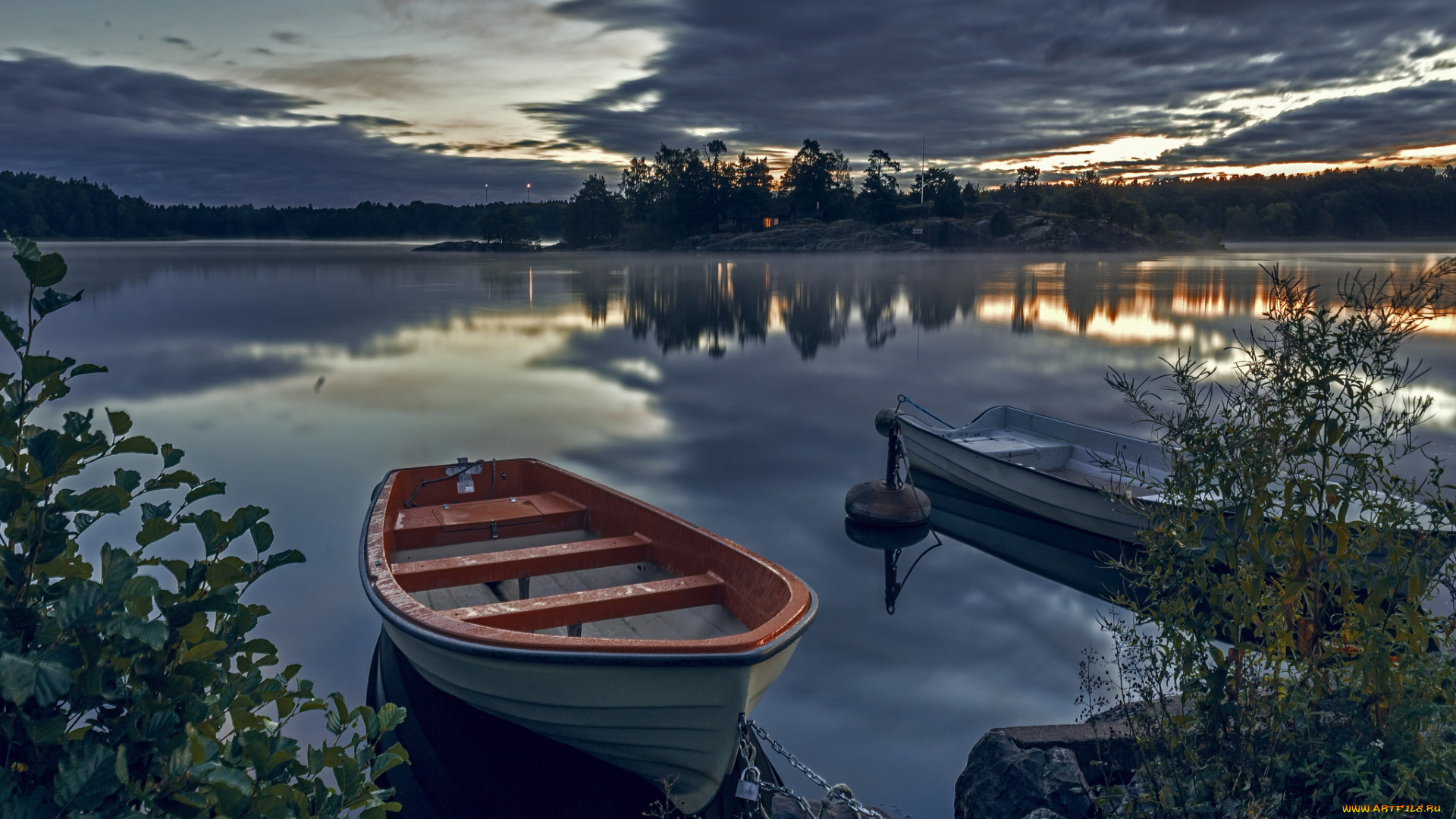 корабли, лодки, , шлюпки, лес, река