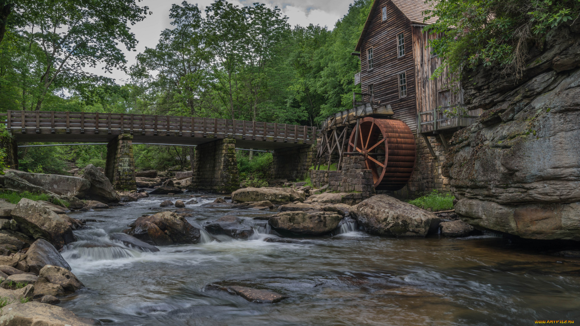 разное, мельницы, река, лес