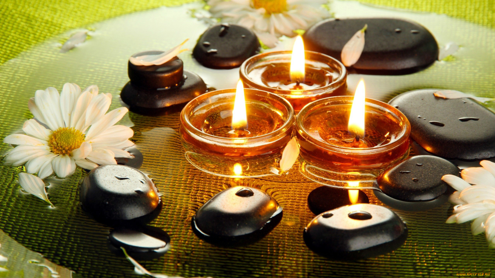 разное, свечи, огни, хризантемы, камни