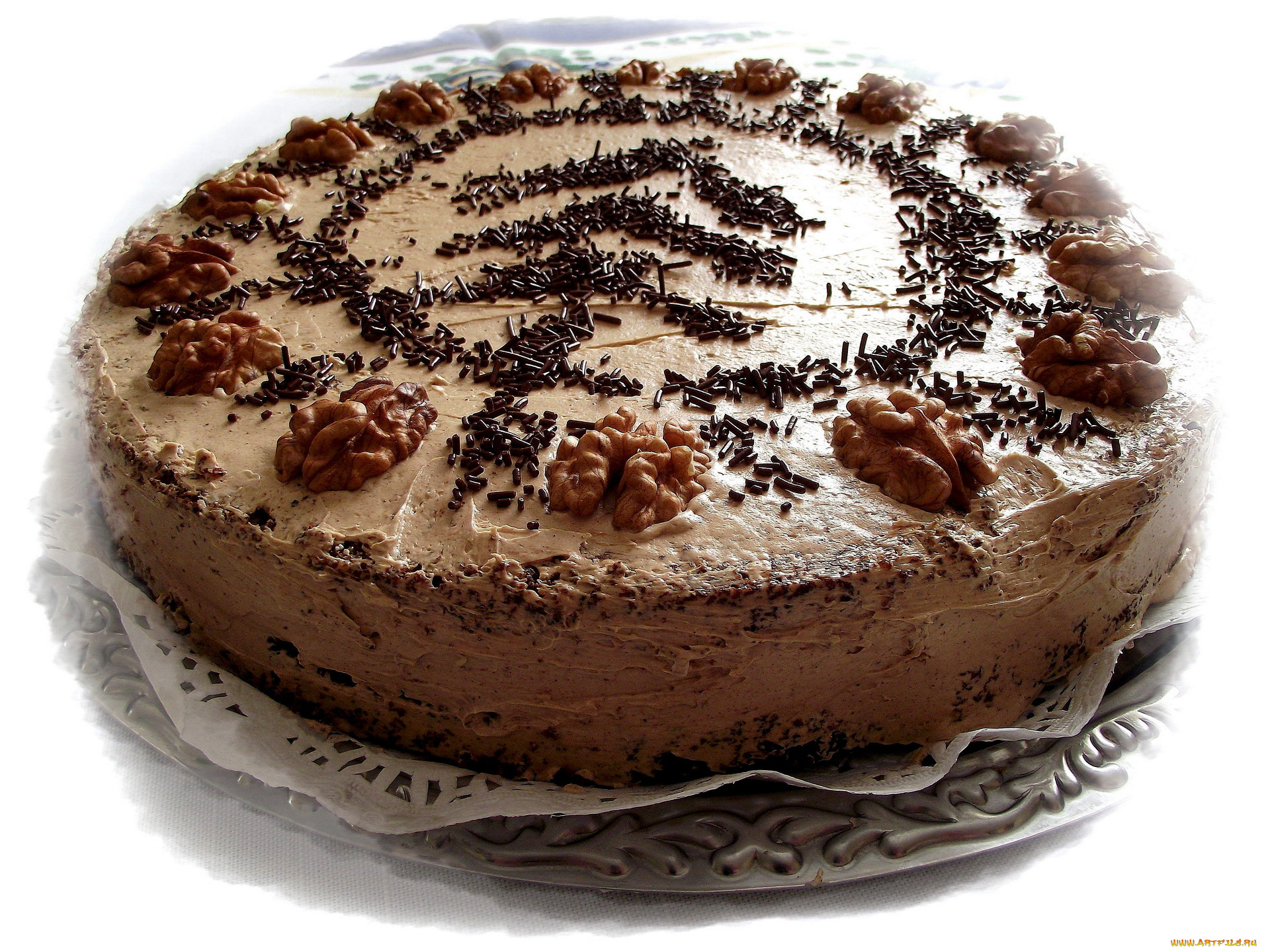 еда, торты, грецкие, орехи, крем