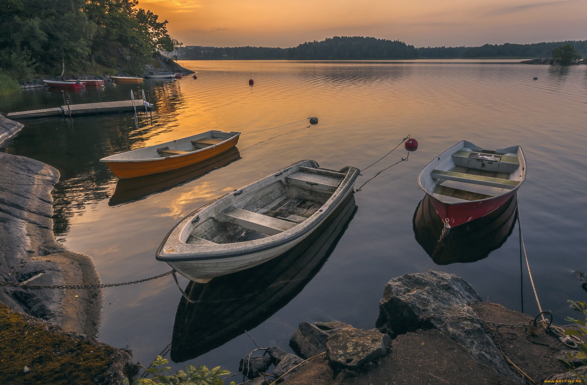 корабли, лодки, , шлюпки, река, лес