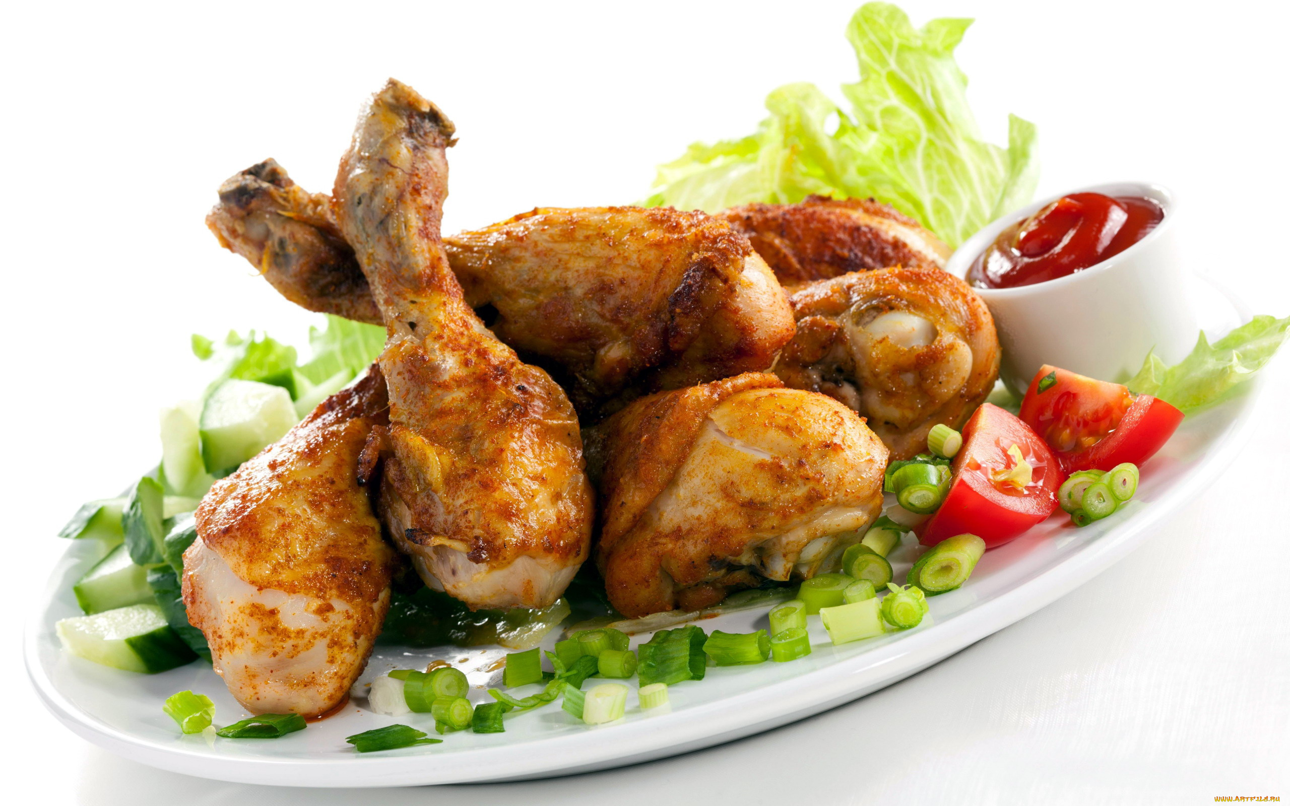 еда, мясные, блюда, овощи, кетчуп, ножки, куриные, жареные, соус