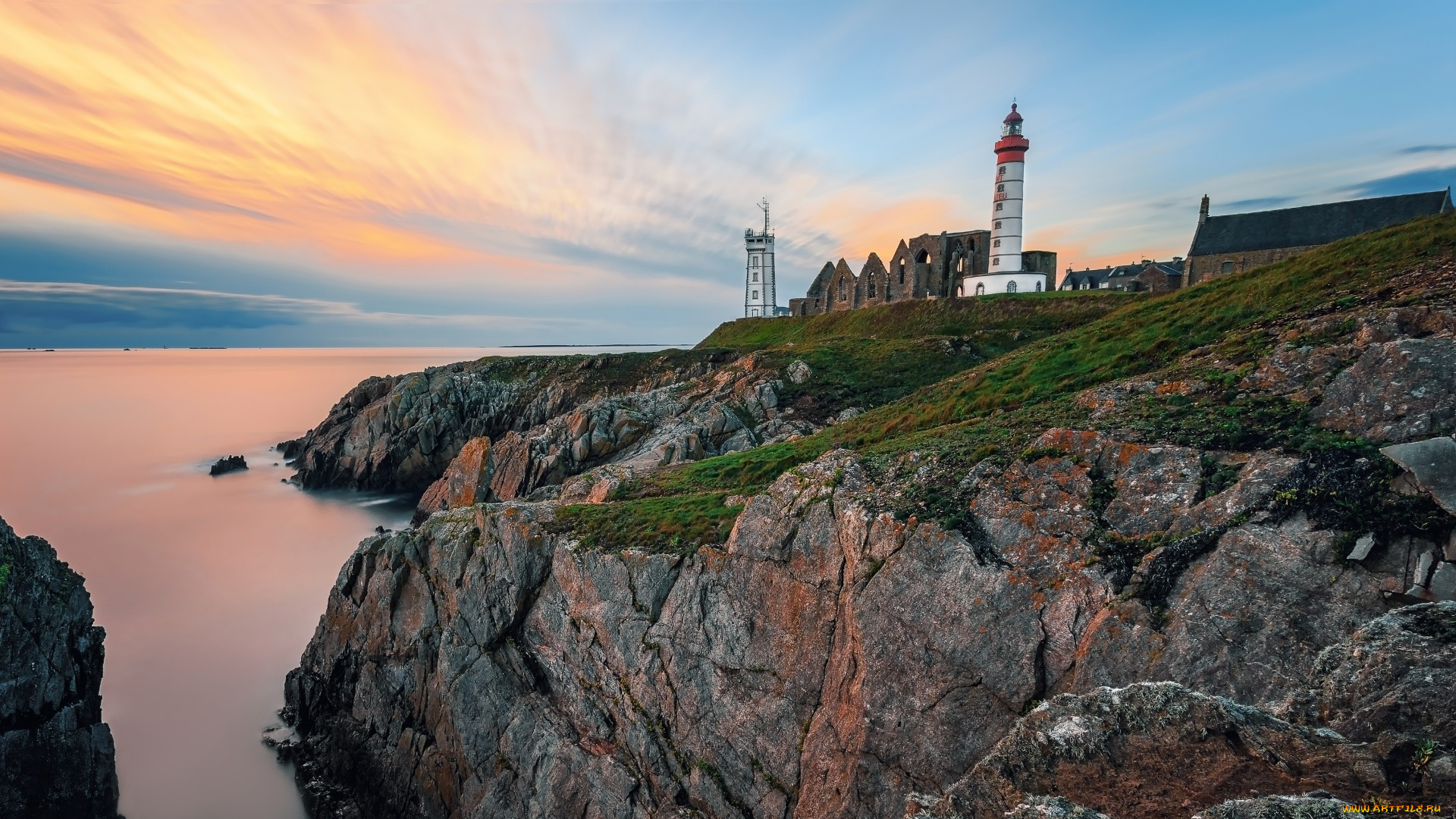 франция, природа, маяки, камни, корабль, водоем, постройка