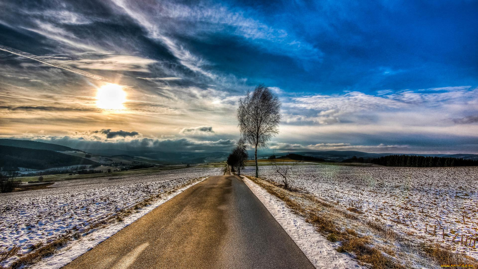 природа, дороги, дорога, поле, пейзаж, деревья