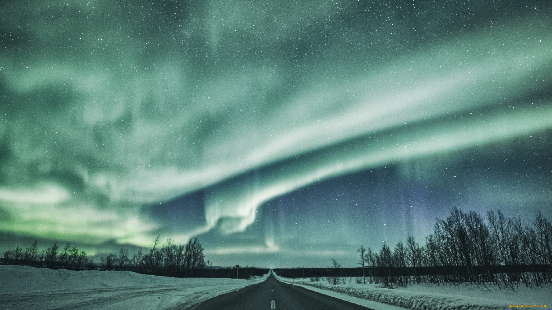 природа, северное, сияние, сполохи, ночь