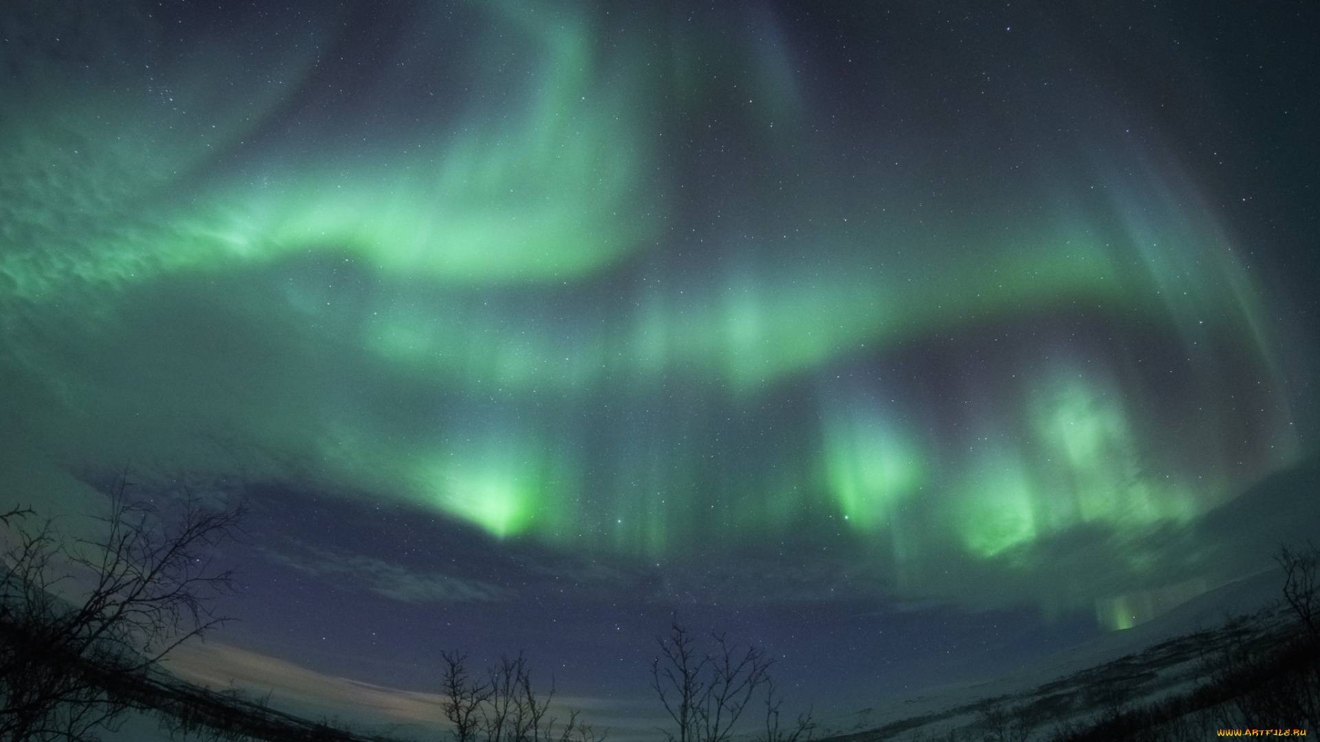 природа, северное, сияние, сполохи, ночь