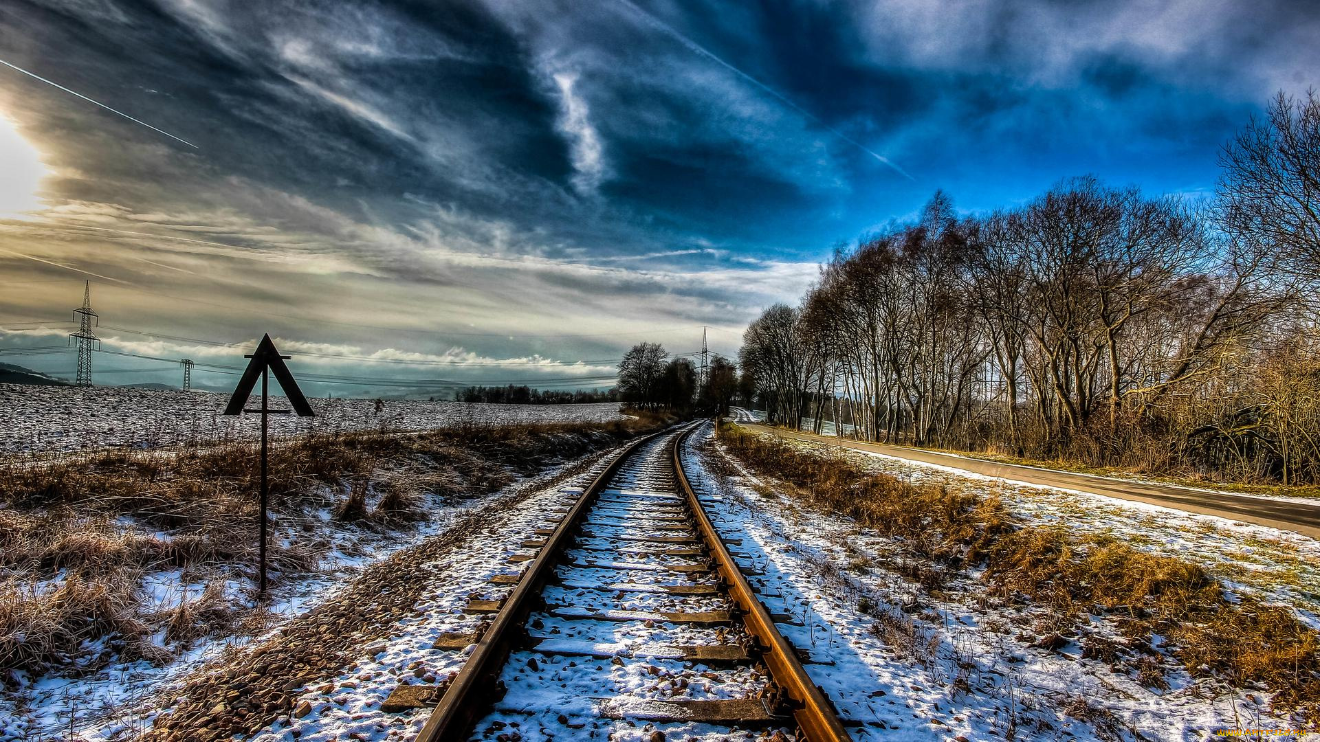 разное, транспортные, средства, и, магистрали, железная, дорога, снег, зима, поле, деревья