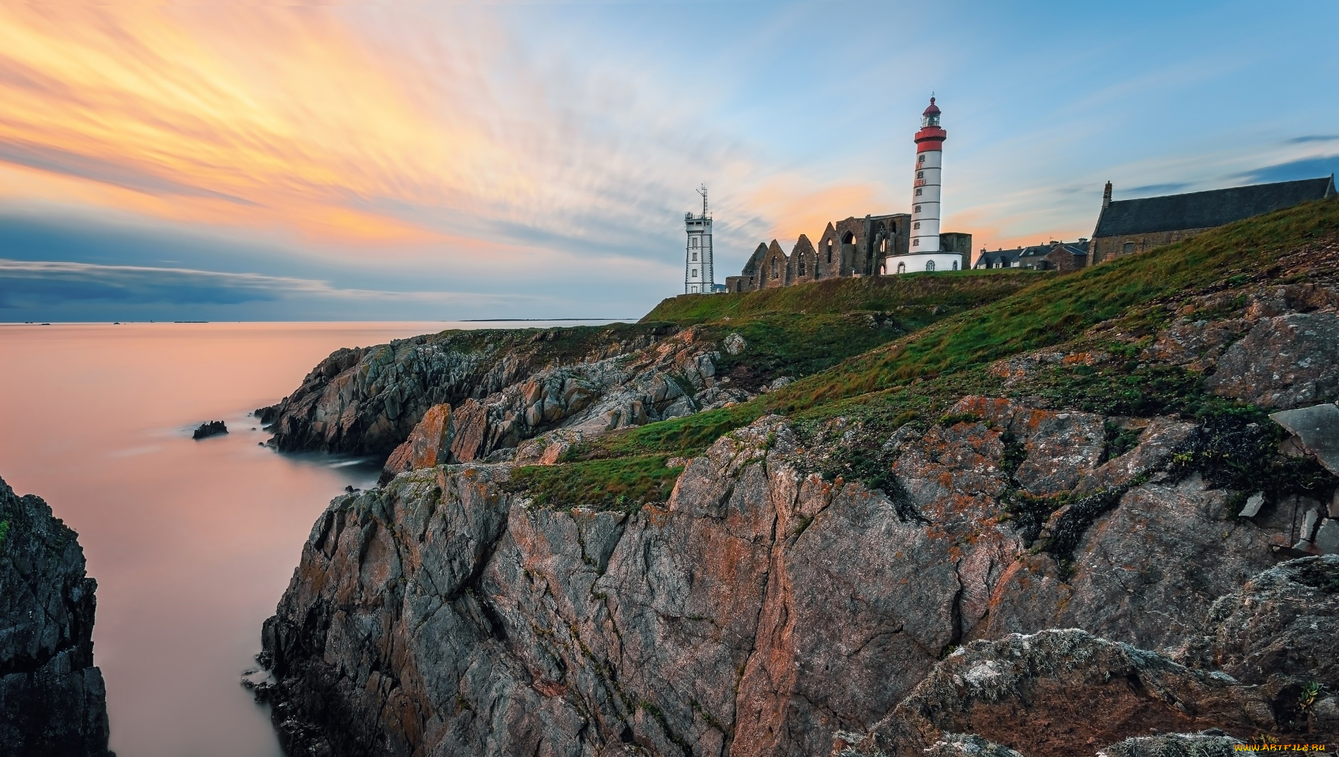 франция, природа, маяки, камни, корабль, водоем, постройка