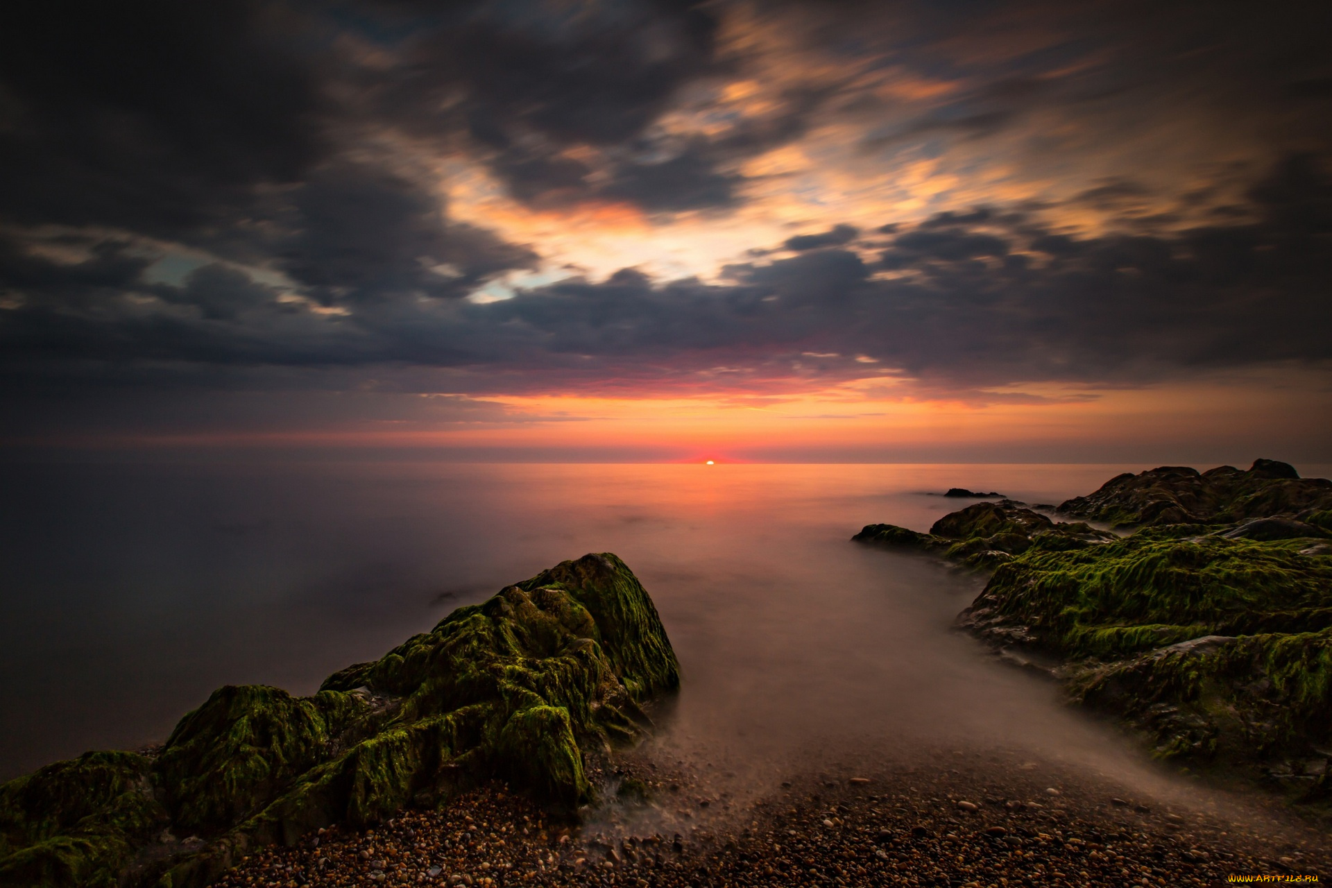 ирландия, природа, побережье, закат, облака, водоем