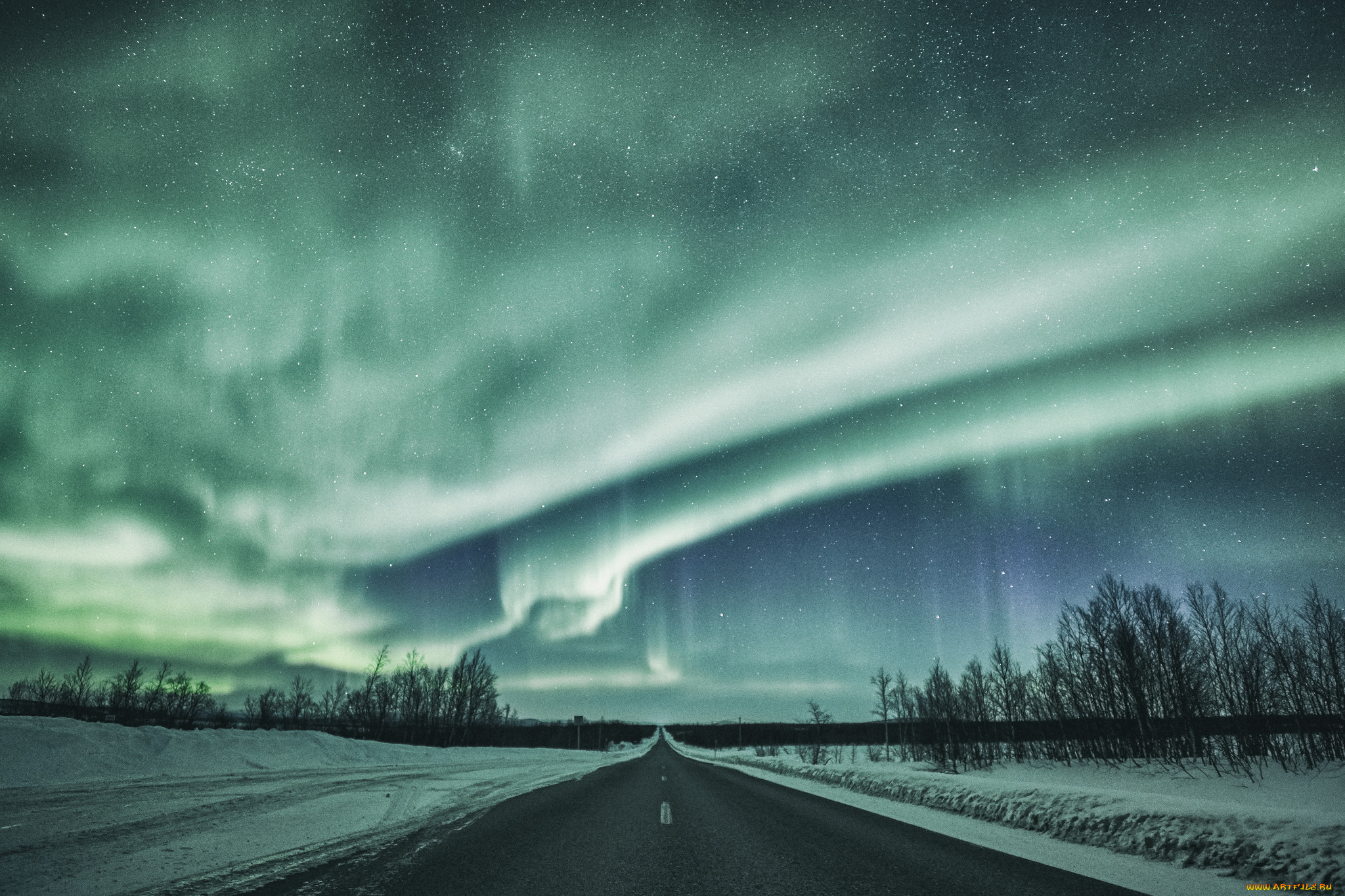 природа, северное, сияние, сполохи, ночь