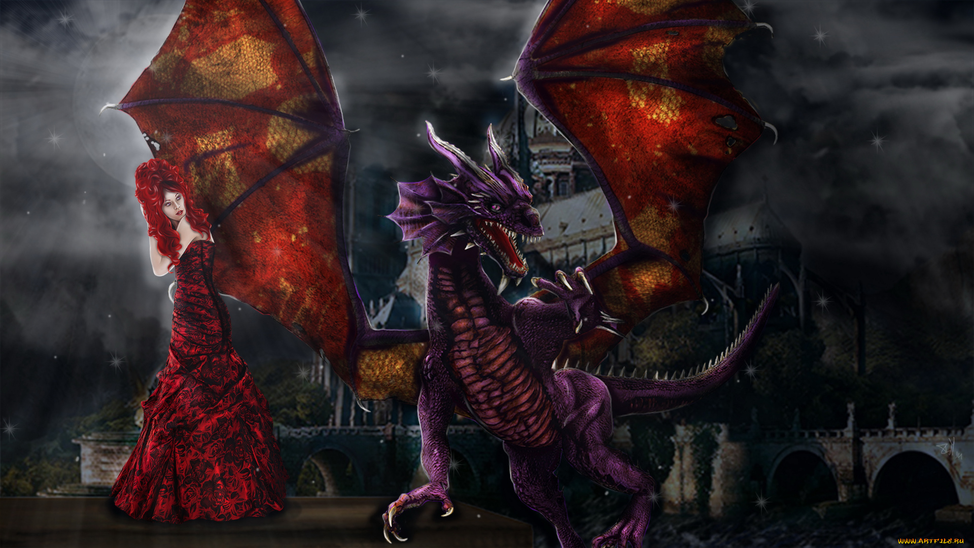 фэнтези, драконы, дракон, фон, девушка
