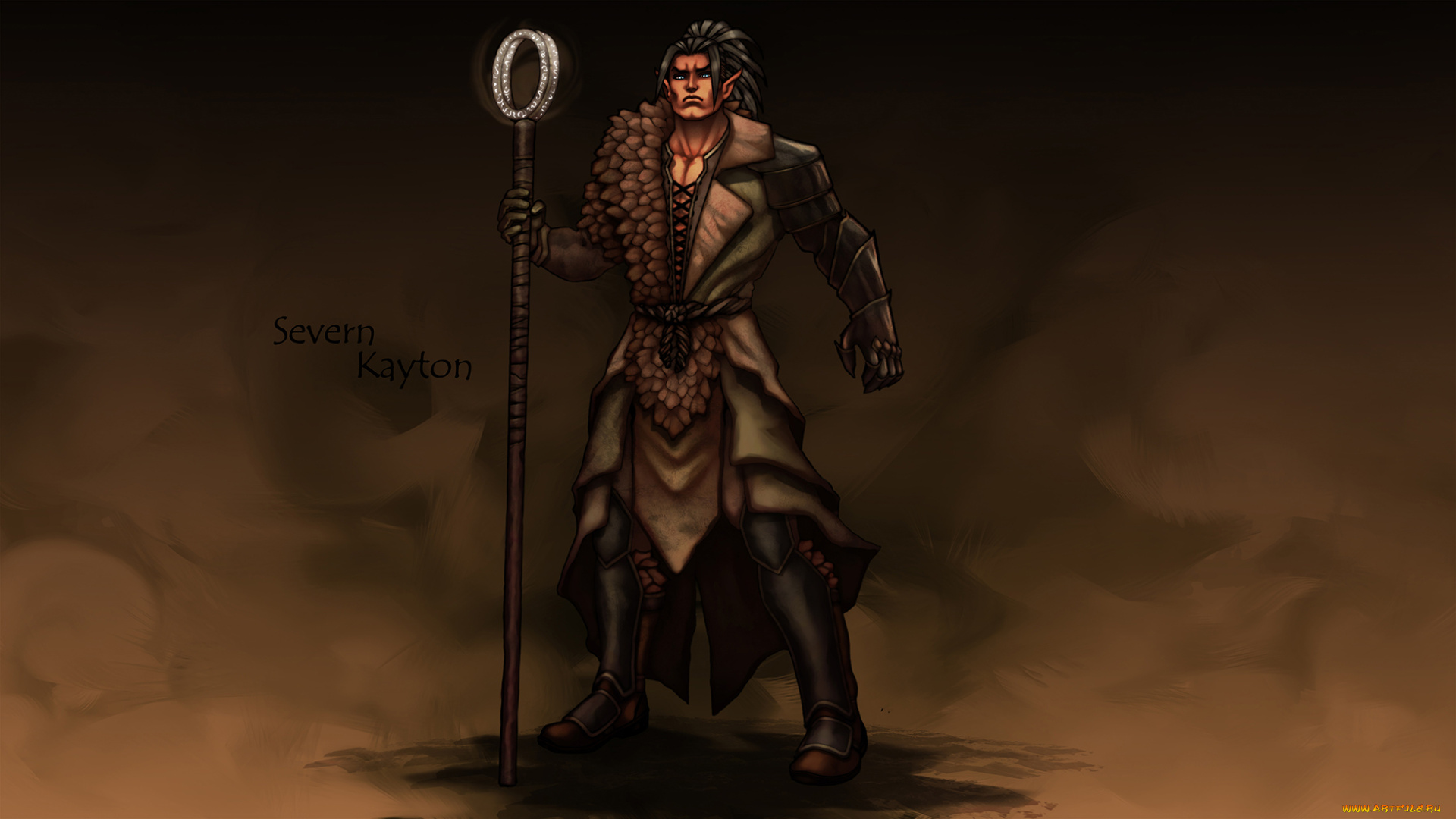 рисованное, комиксы, взгляд, фон, мужчина, посох, эльф