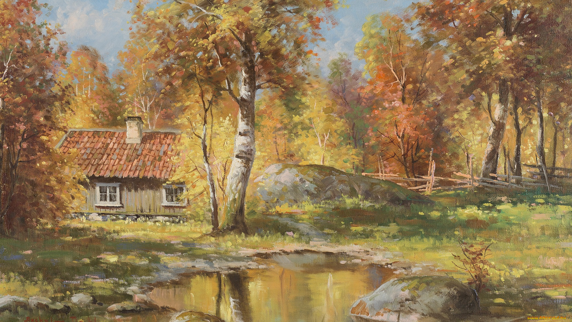 рисованное, живопись, swedish, painter, осенний, пейзаж, anshelm, dahl, шведский, художник, autumn, landscape, анхелм, даль