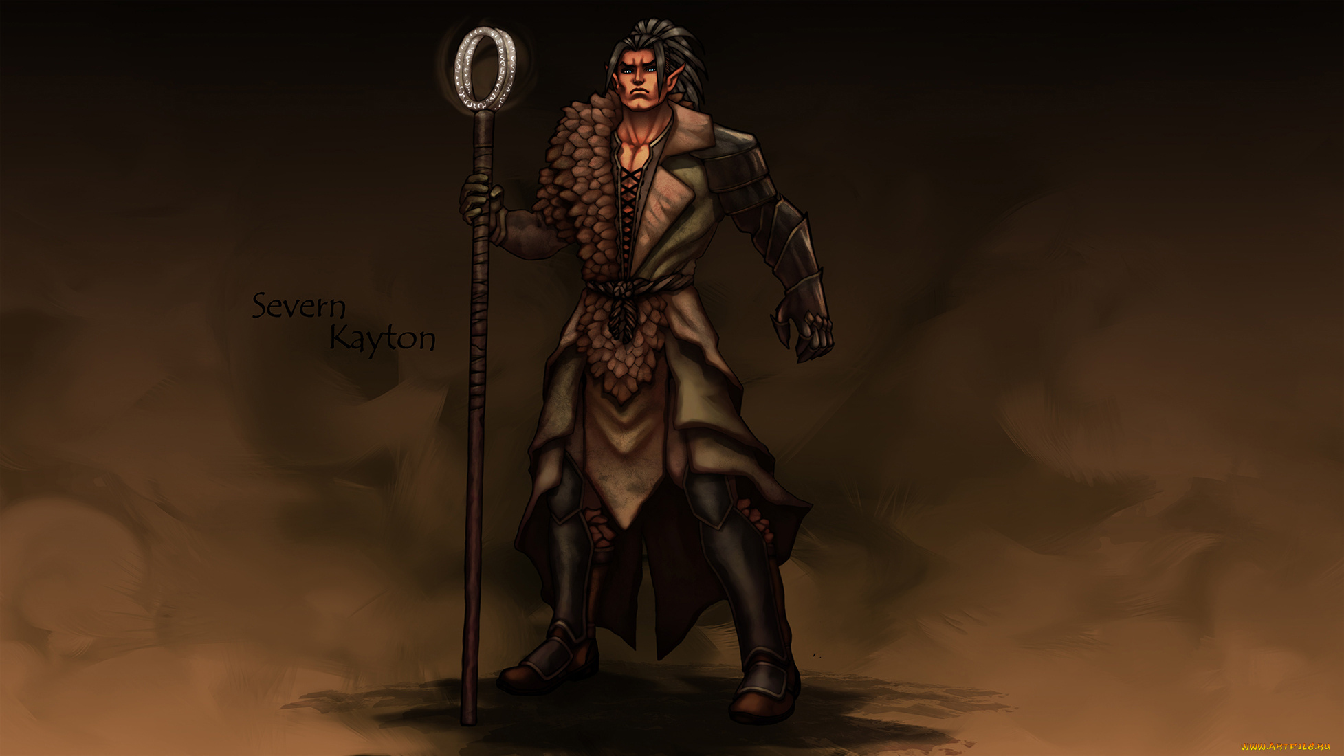 рисованное, комиксы, взгляд, фон, мужчина, посох, эльф