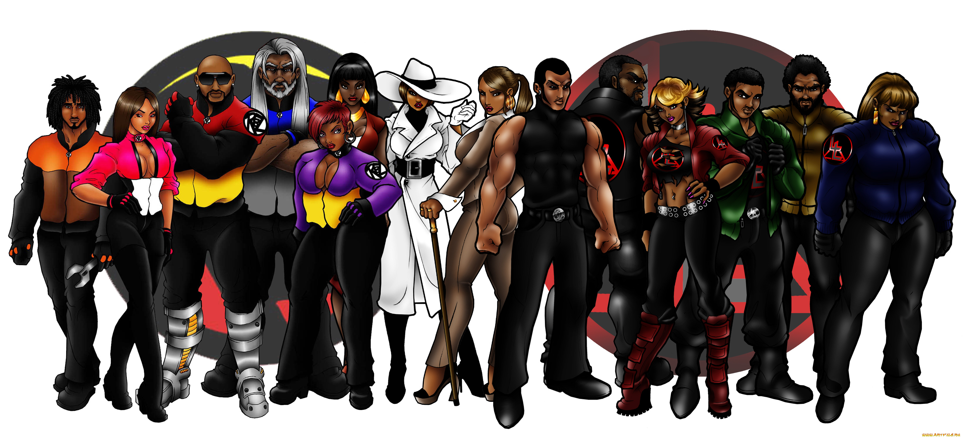 рисованное, комиксы, девушки, мужчины, фон, взгляд, униформа