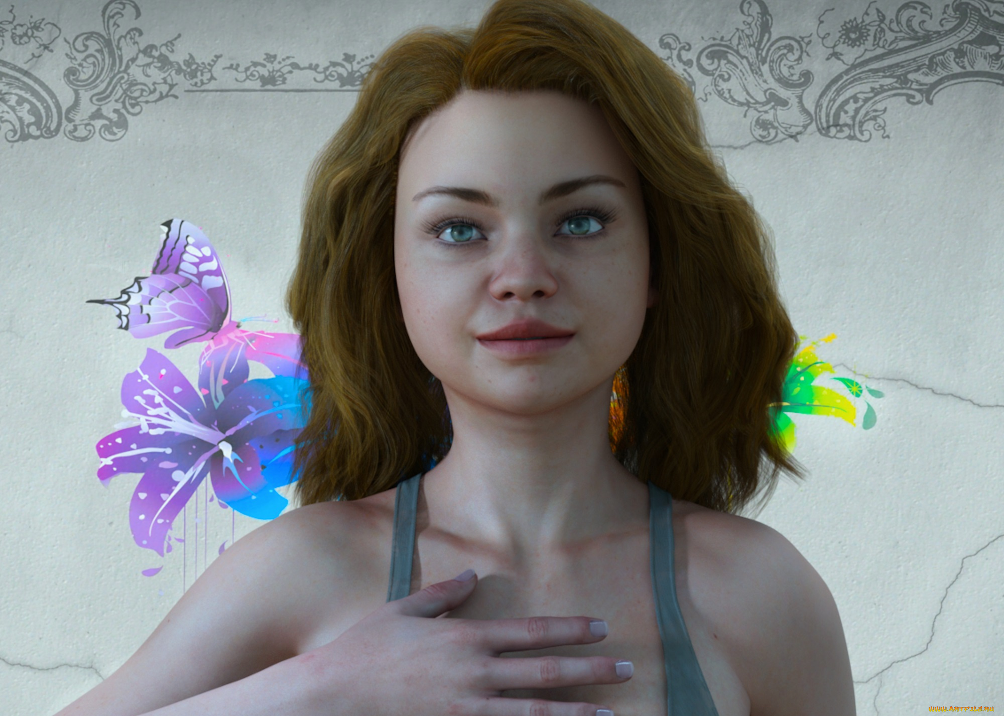 3д, графика, люди, , people, девушка, взгляд, фон