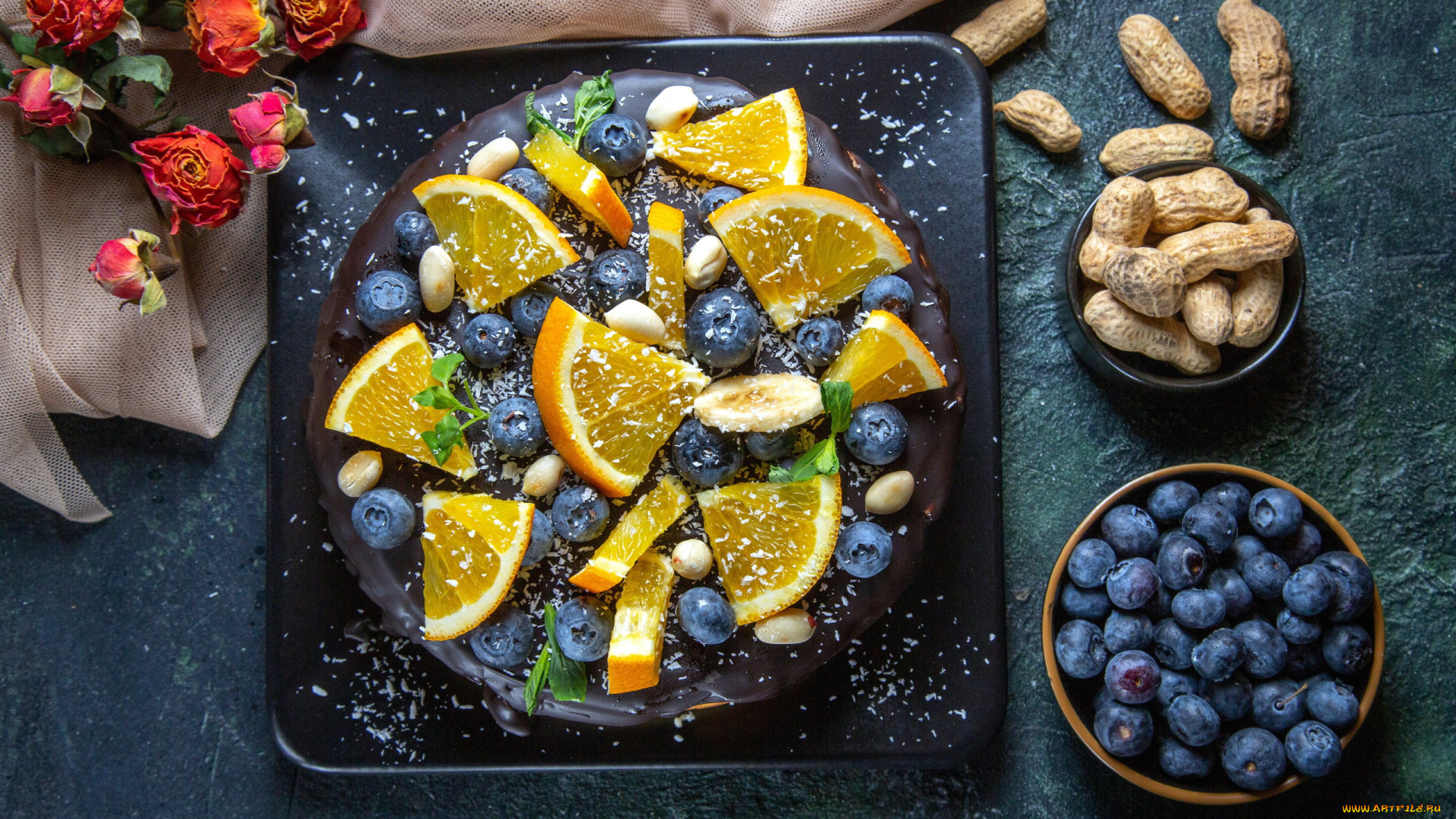 еда, пироги, пирог, черника, орехи