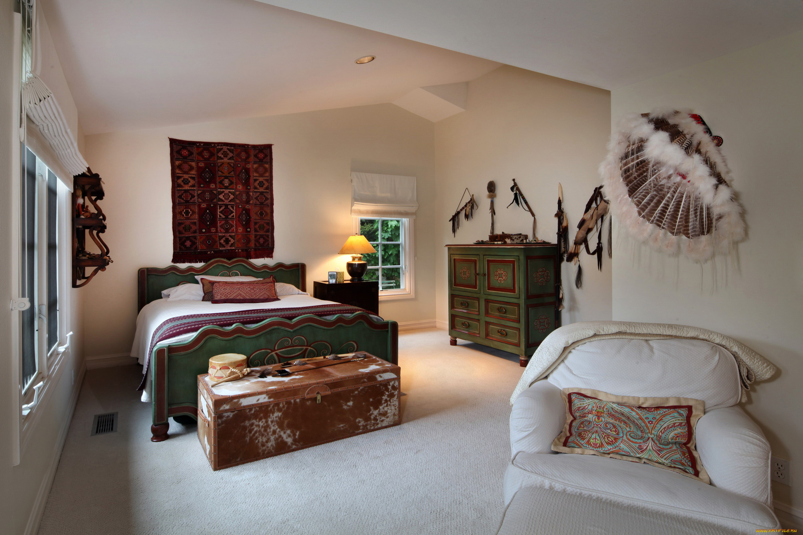 интерьер, спальня, кровать, комод, кресло