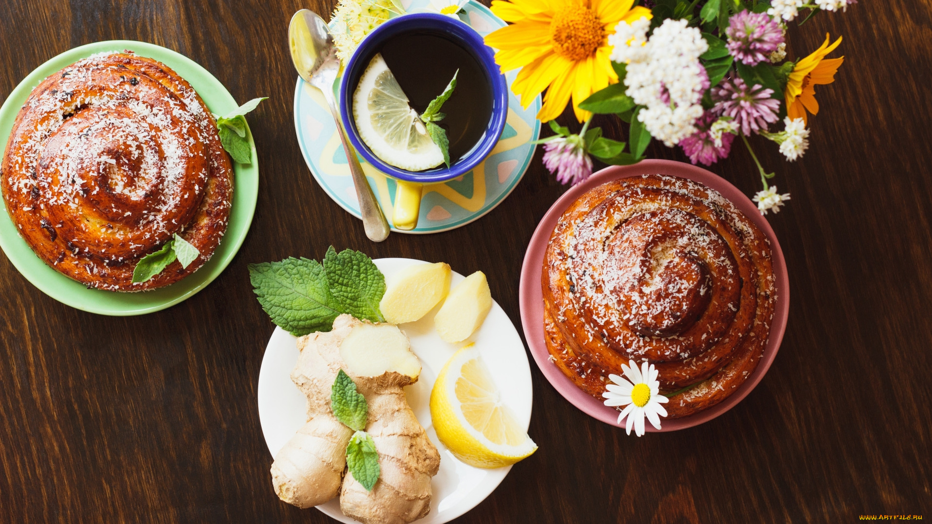 еда, напитки, , чай, имбирь, лимон, чай, сдоба