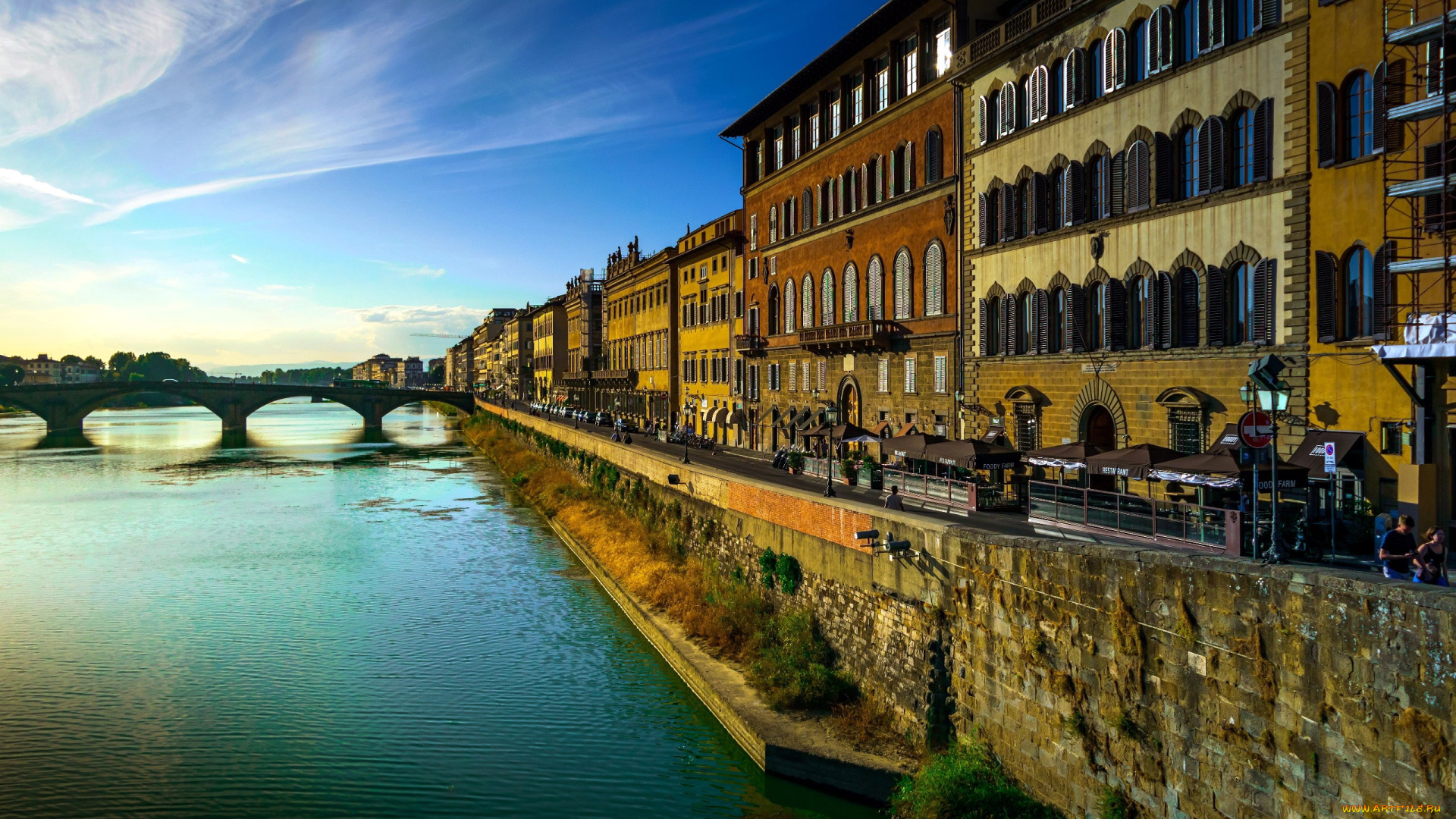 города, флоренция, , италия, река, мост, набережная