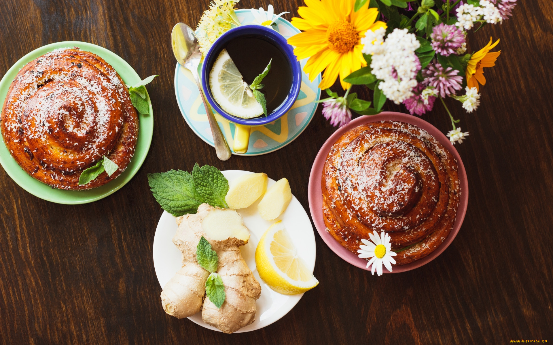еда, напитки, , чай, имбирь, лимон, чай, сдоба