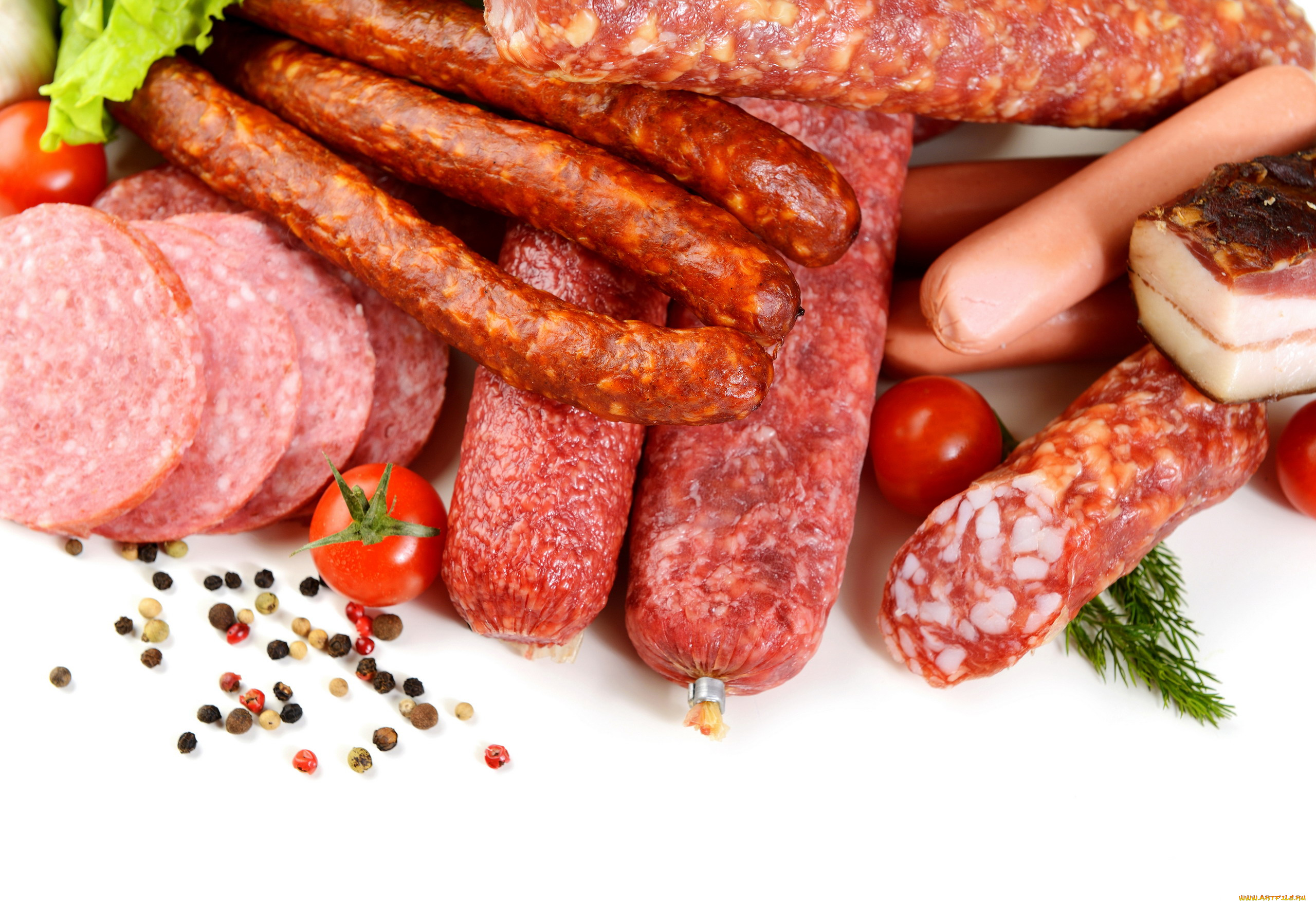 еда, колбасные, изделия, помидоры, колбаса, копченая, сало, сосиски