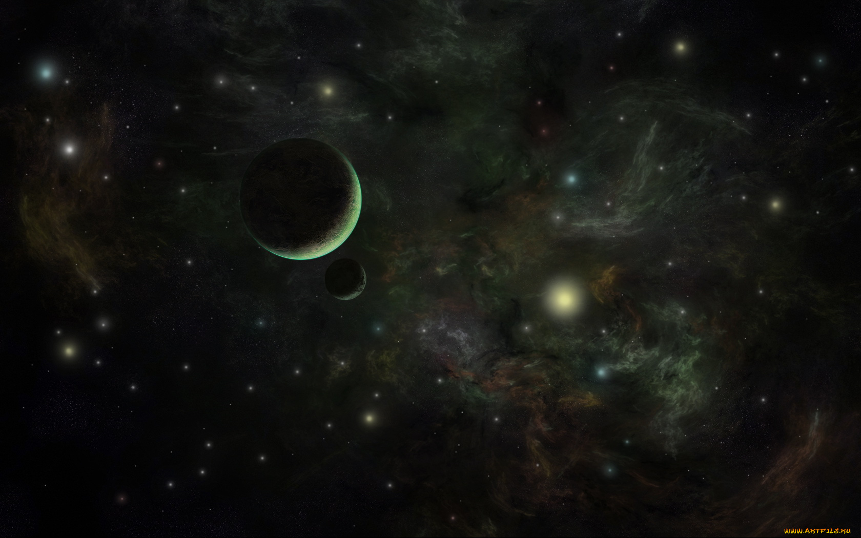космос, арт, звёзды, планеты