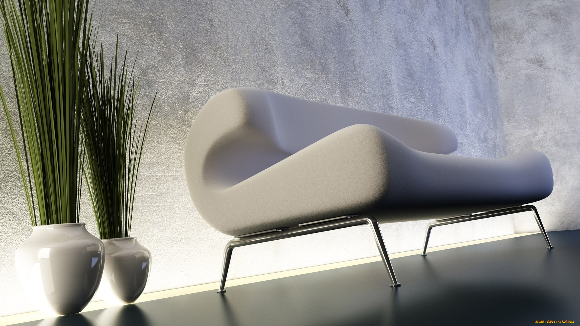 3д, графика, realism, реализм, зелень, вазы, диван, белая, софа