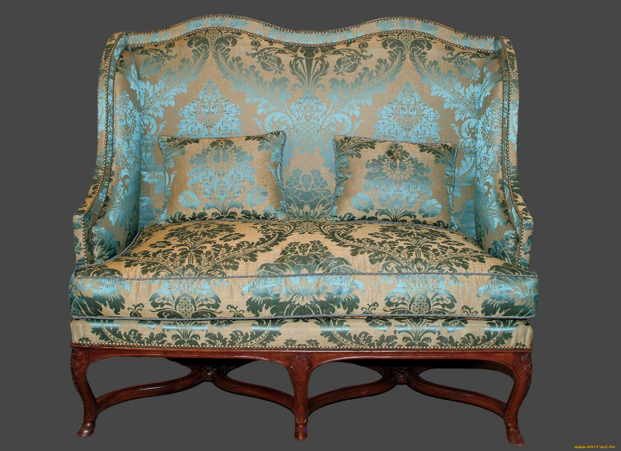 интерьер, мебель, голубой, подушки, диван