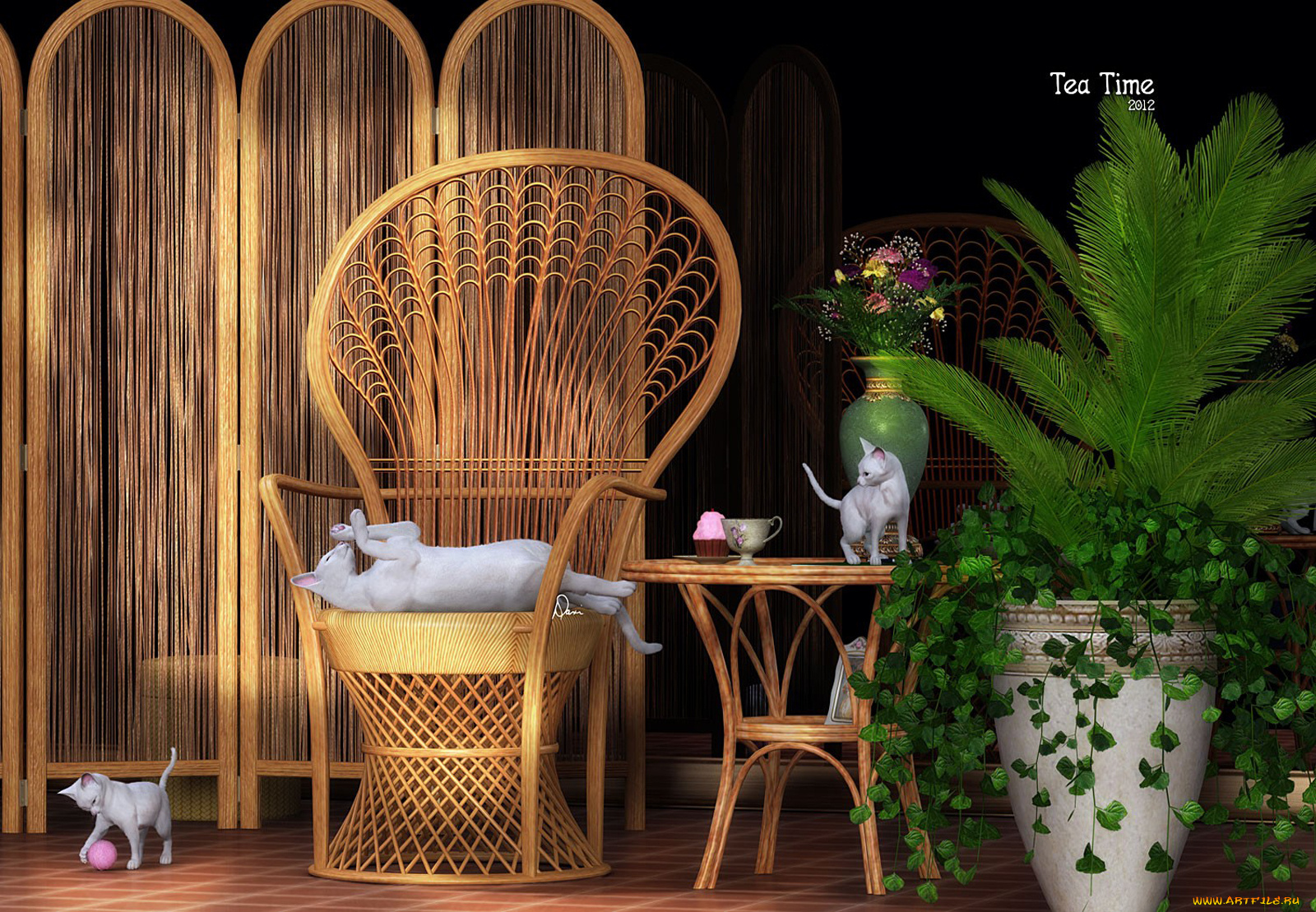 3д, графика, animals, животные, кошки, комната