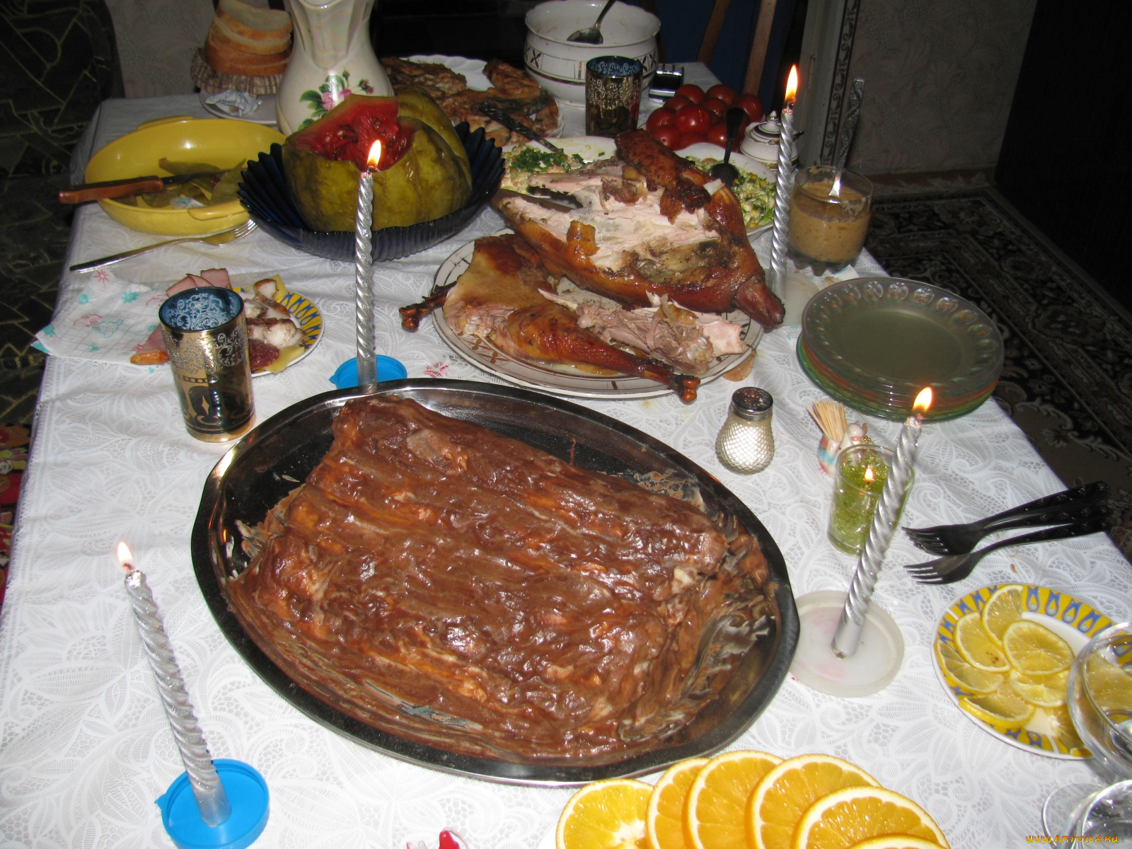 еда, сервировка, свечи, приборы, блюда