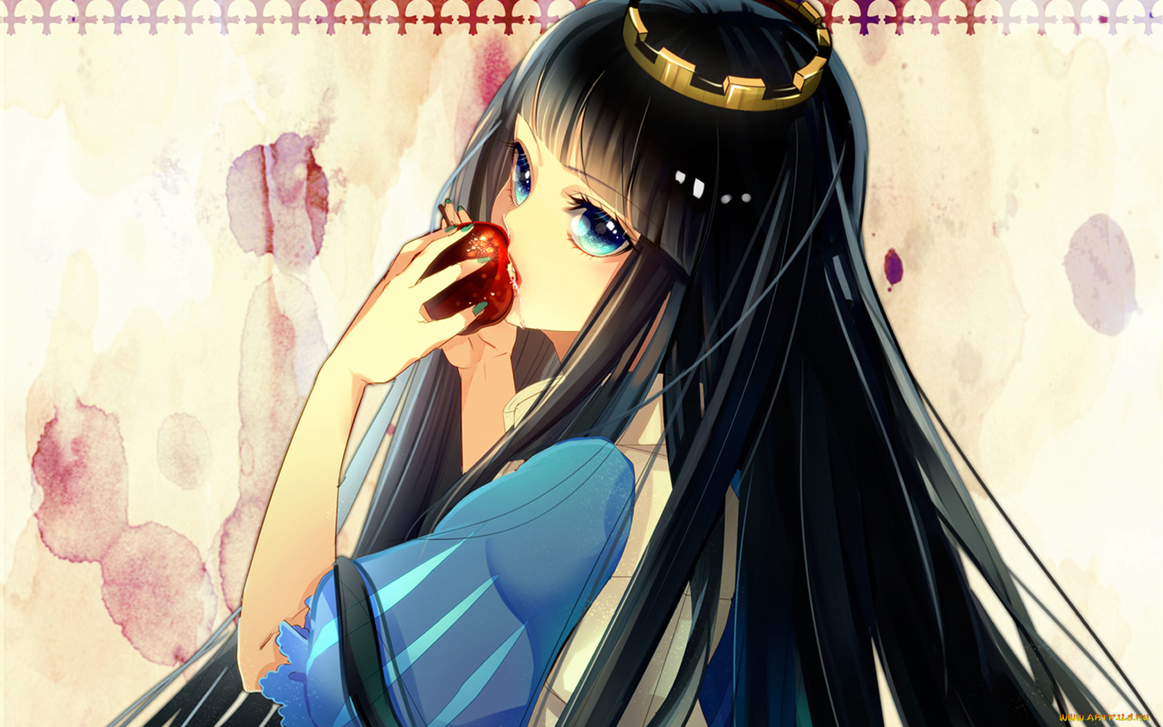 аниме, *unknown, другое, яблоко, девушка, корона