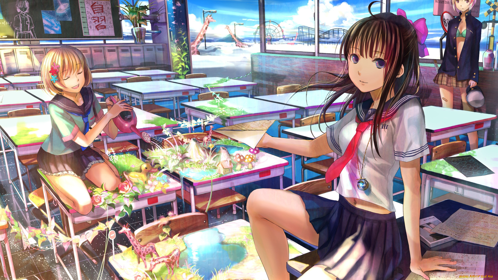 аниме, *unknown, другое, цвета, столы, девушки