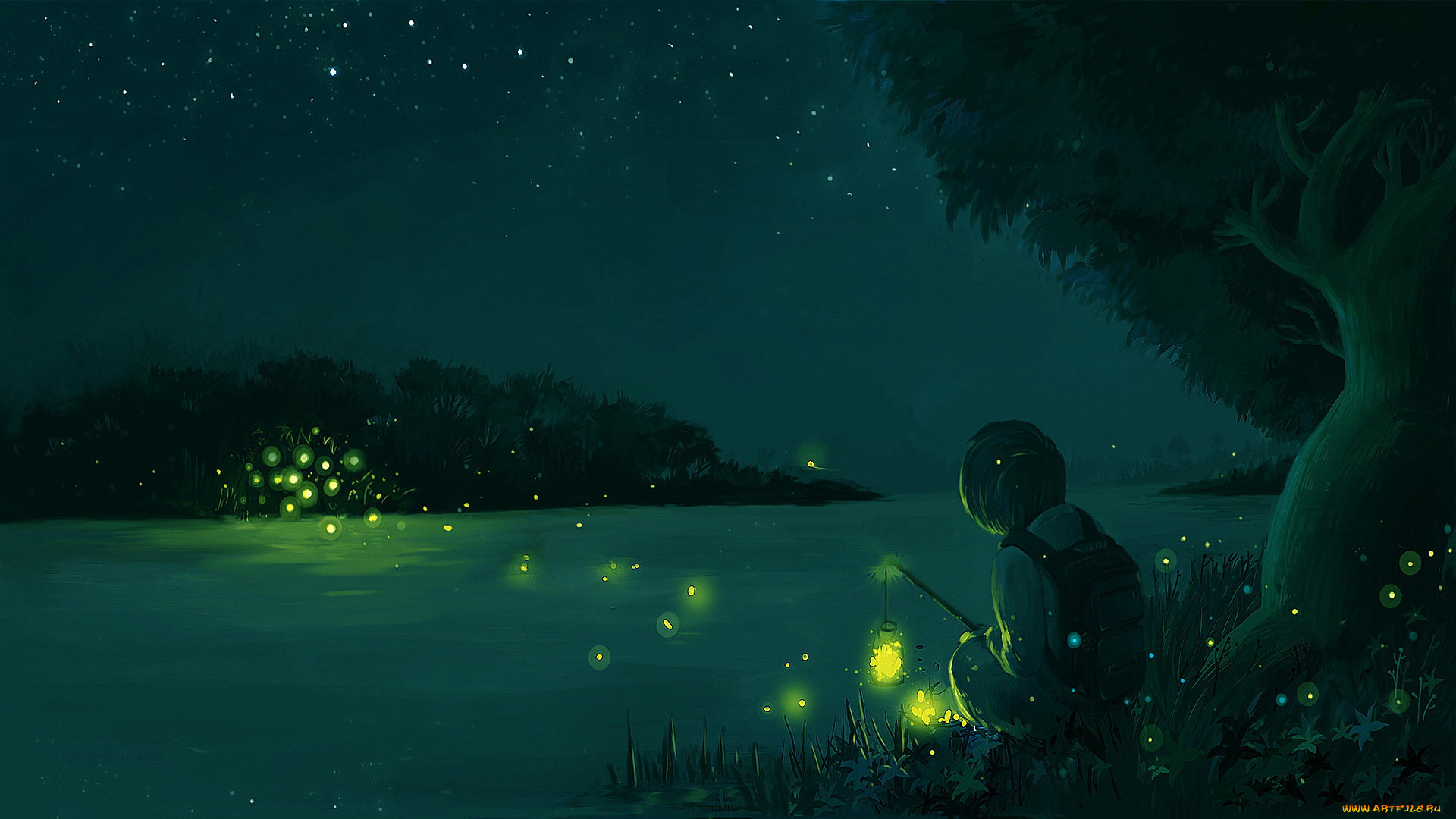 аниме, *unknown, другое, река, вечер