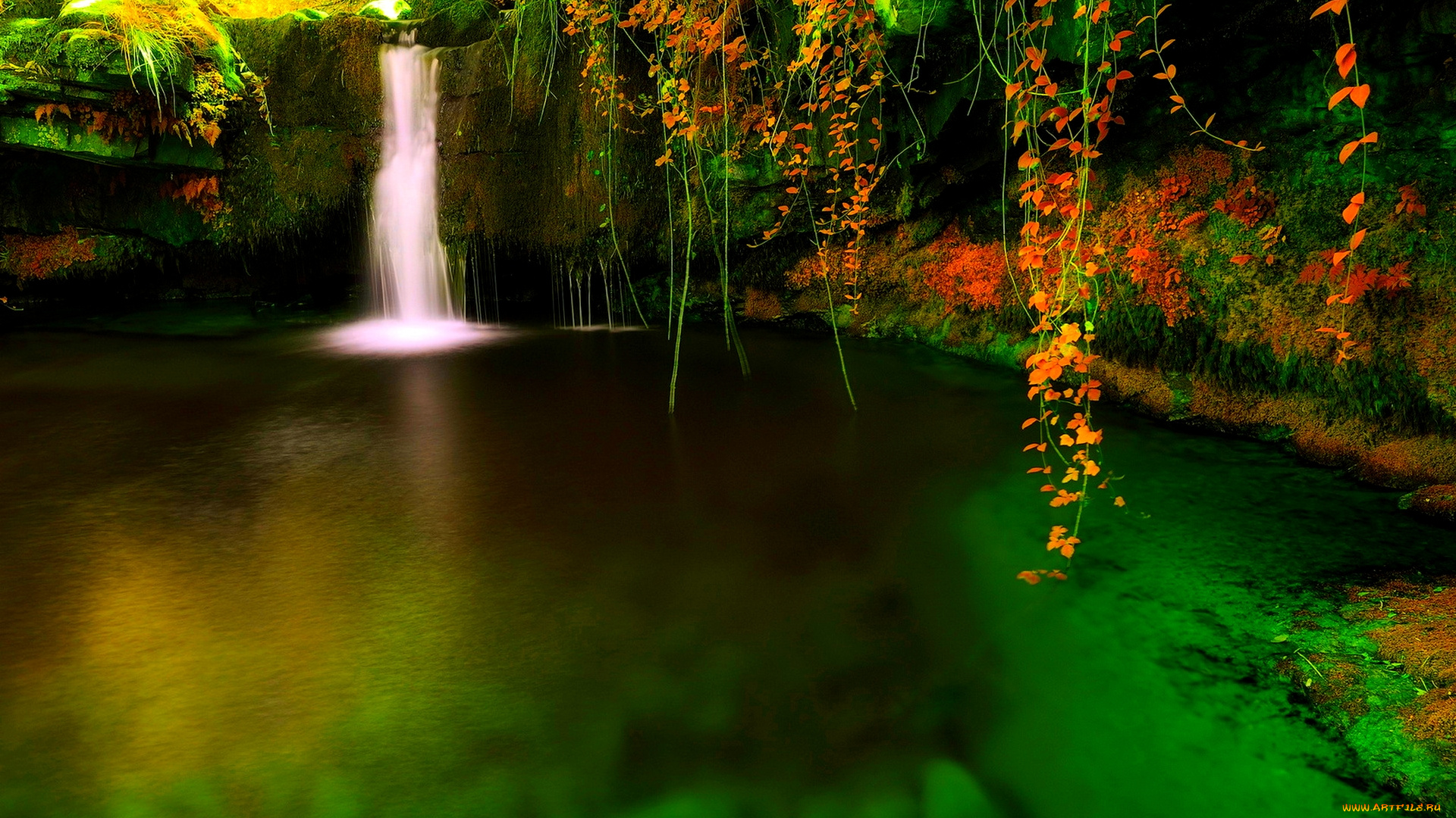 forest, falls, природа, водопады, лес, водопад, озеро