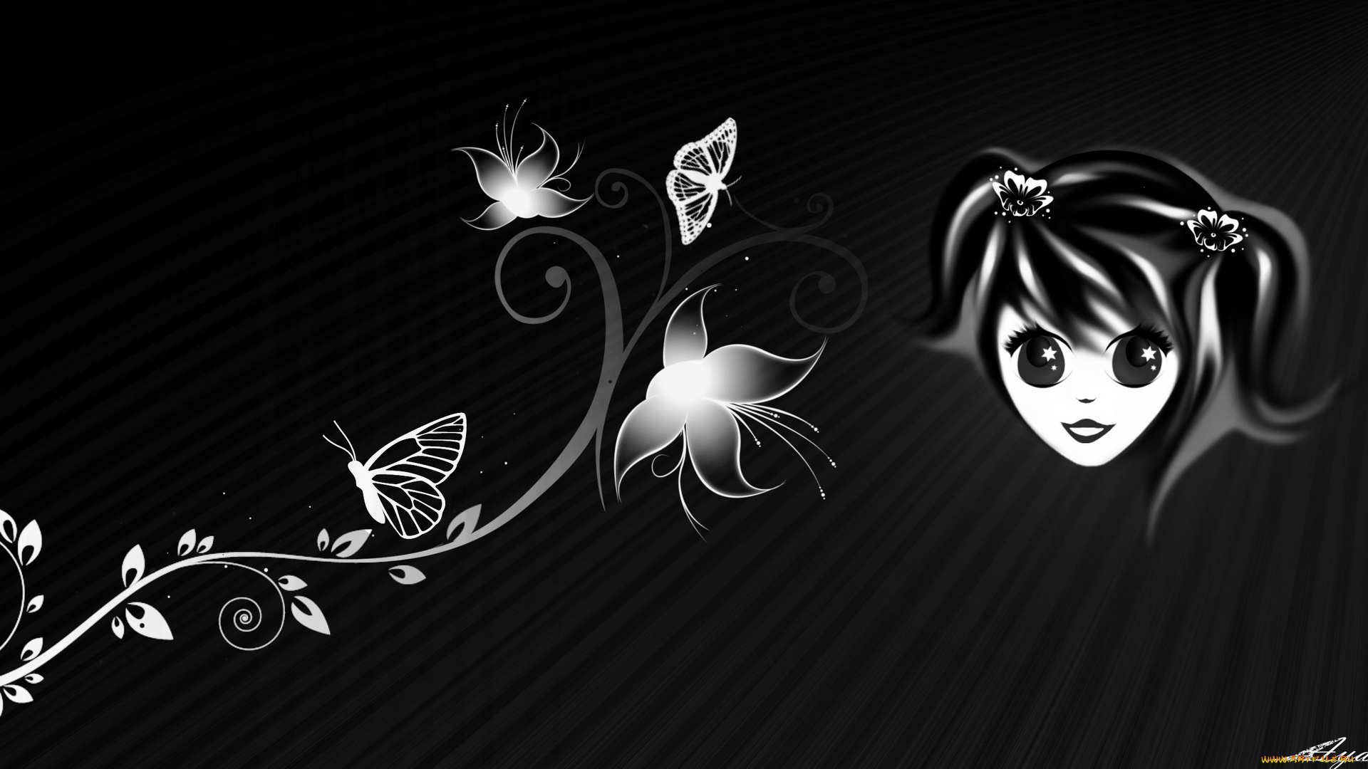 векторная, графика, девочка, цветы, бабочка