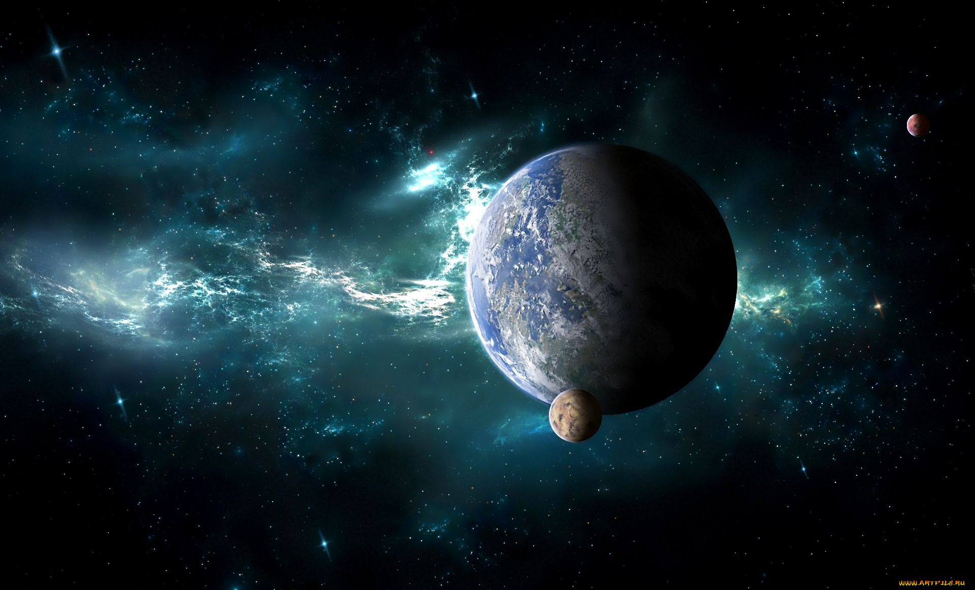 космос, арт, планета, спутник