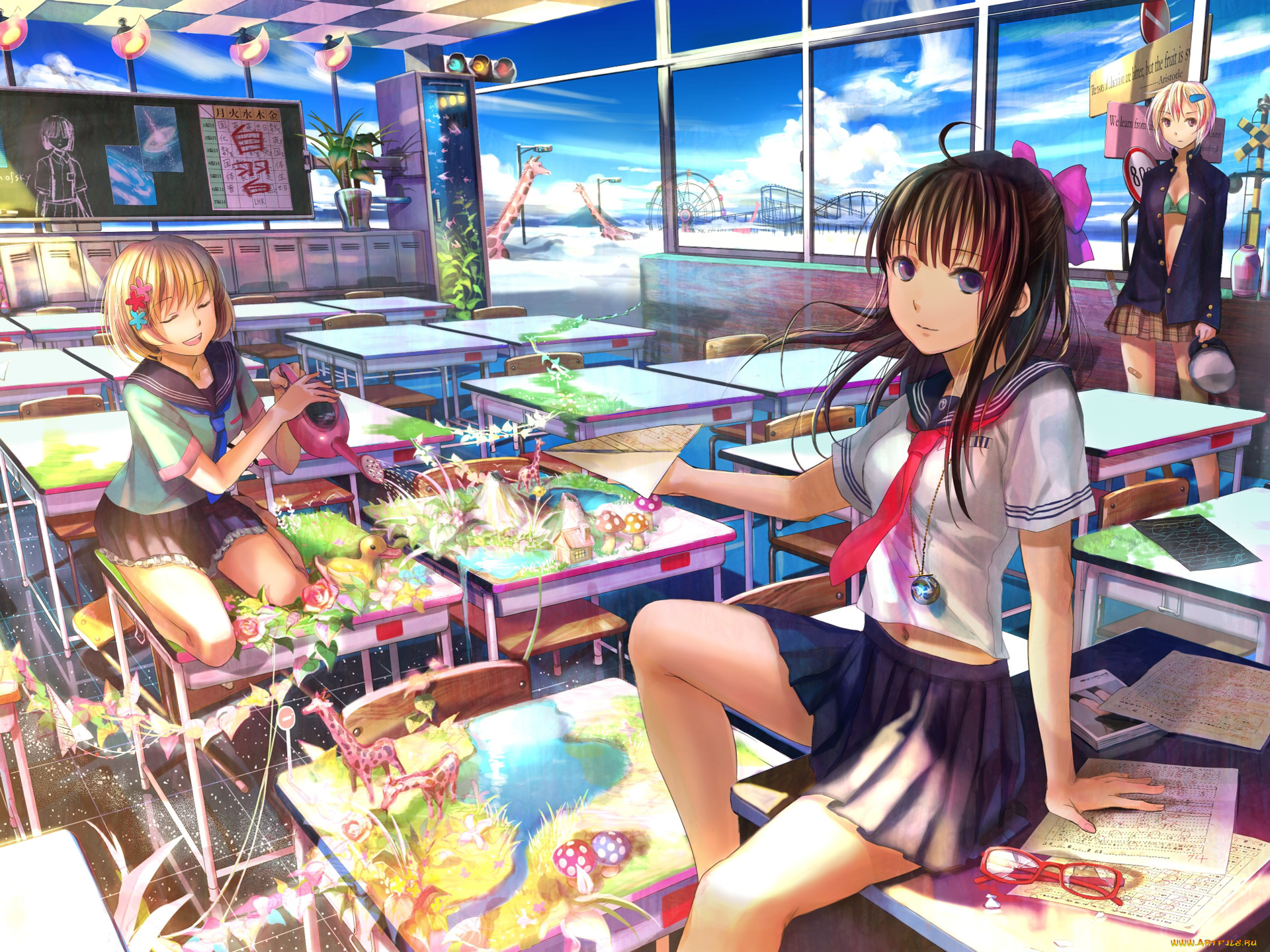 аниме, *unknown, другое, цвета, столы, девушки
