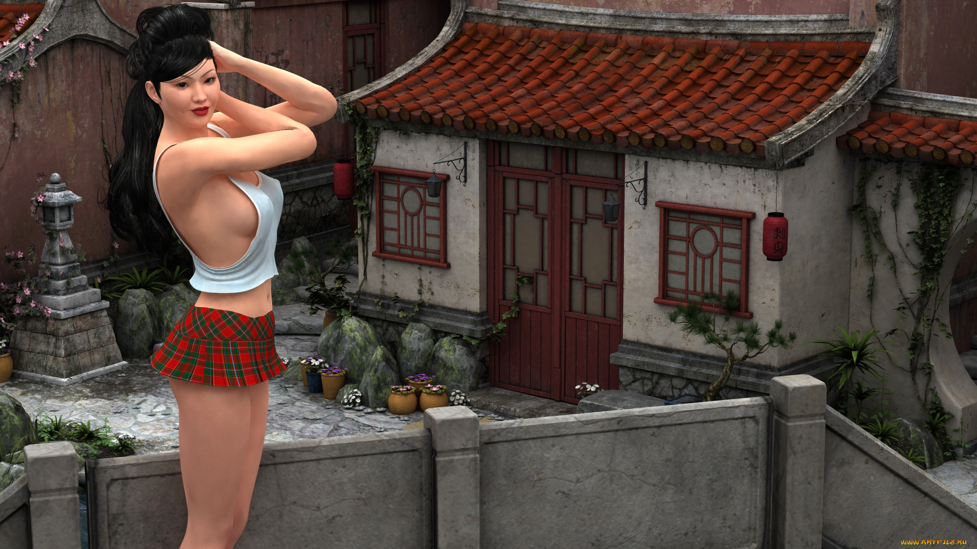 3д, графика, people, люди, девушка, дом