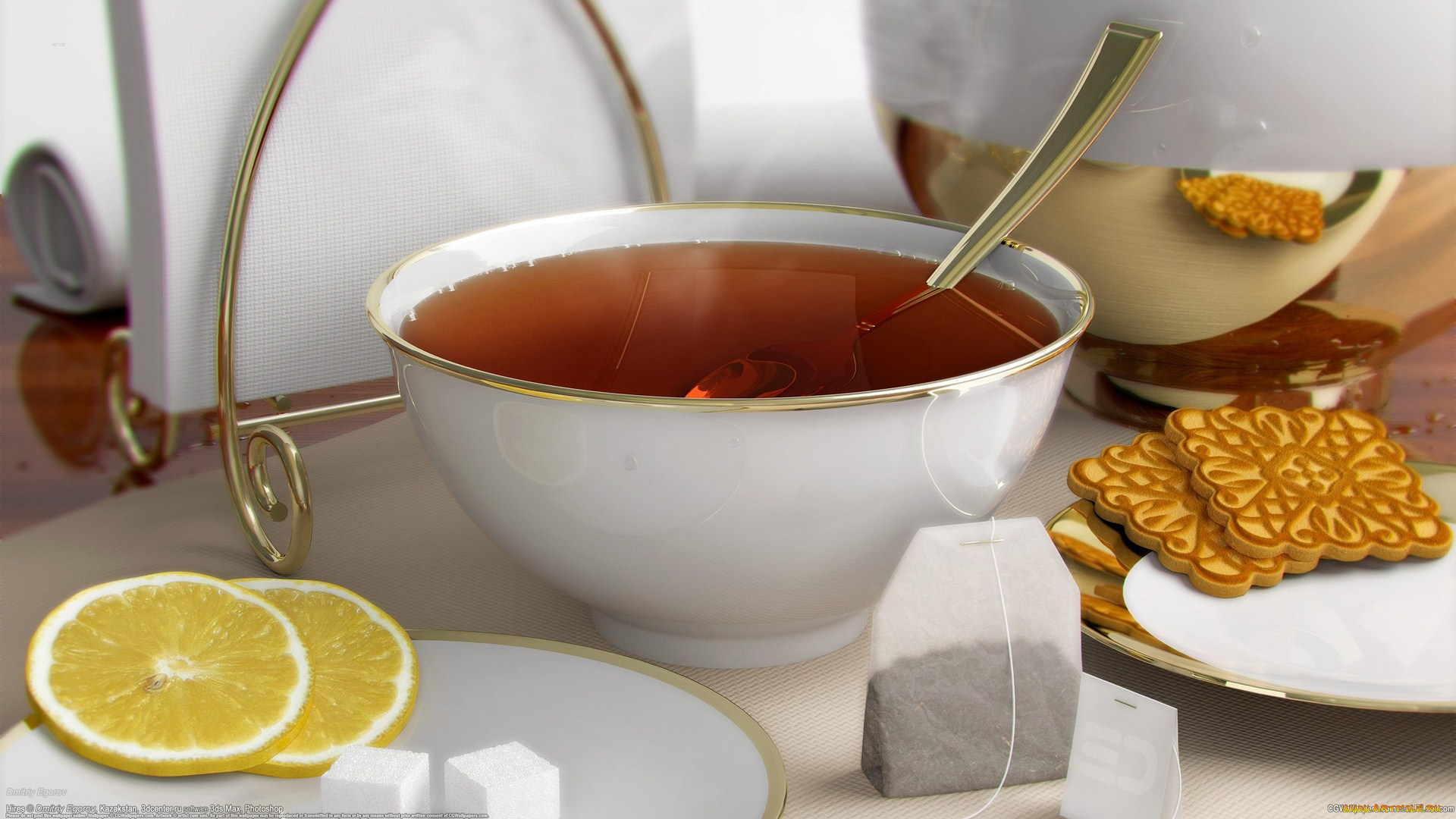dmitriy, egorov, 3д, графика, realism, реализм, печенье, чай, лимон