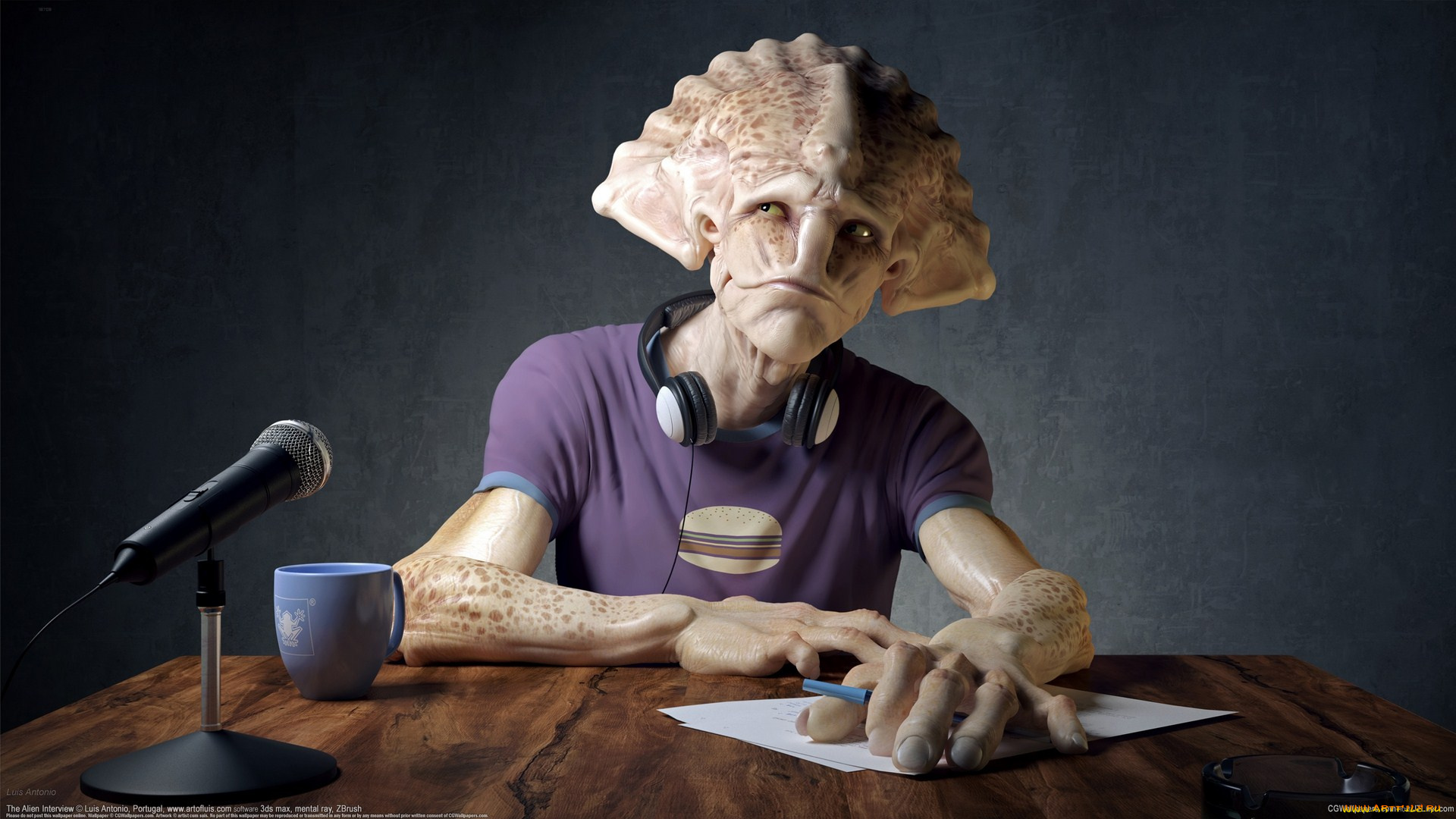 luis, antonio, 3д, графика, creatures, существа, фэнтези, наушники, иноплпнетянин, микрофон, интервью, чудик